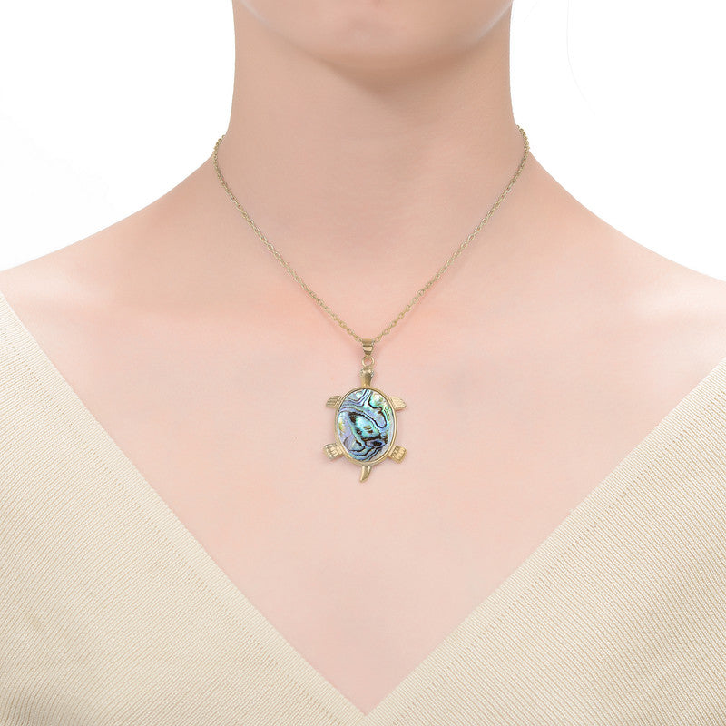 Elise Abalone Charm Turtle Pendant Necklace Genevive