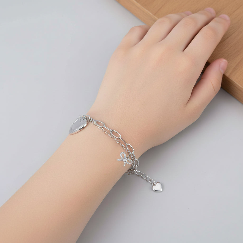 Louise Clip Chains Heart and Bow Charms Bracelet GENEVIVE