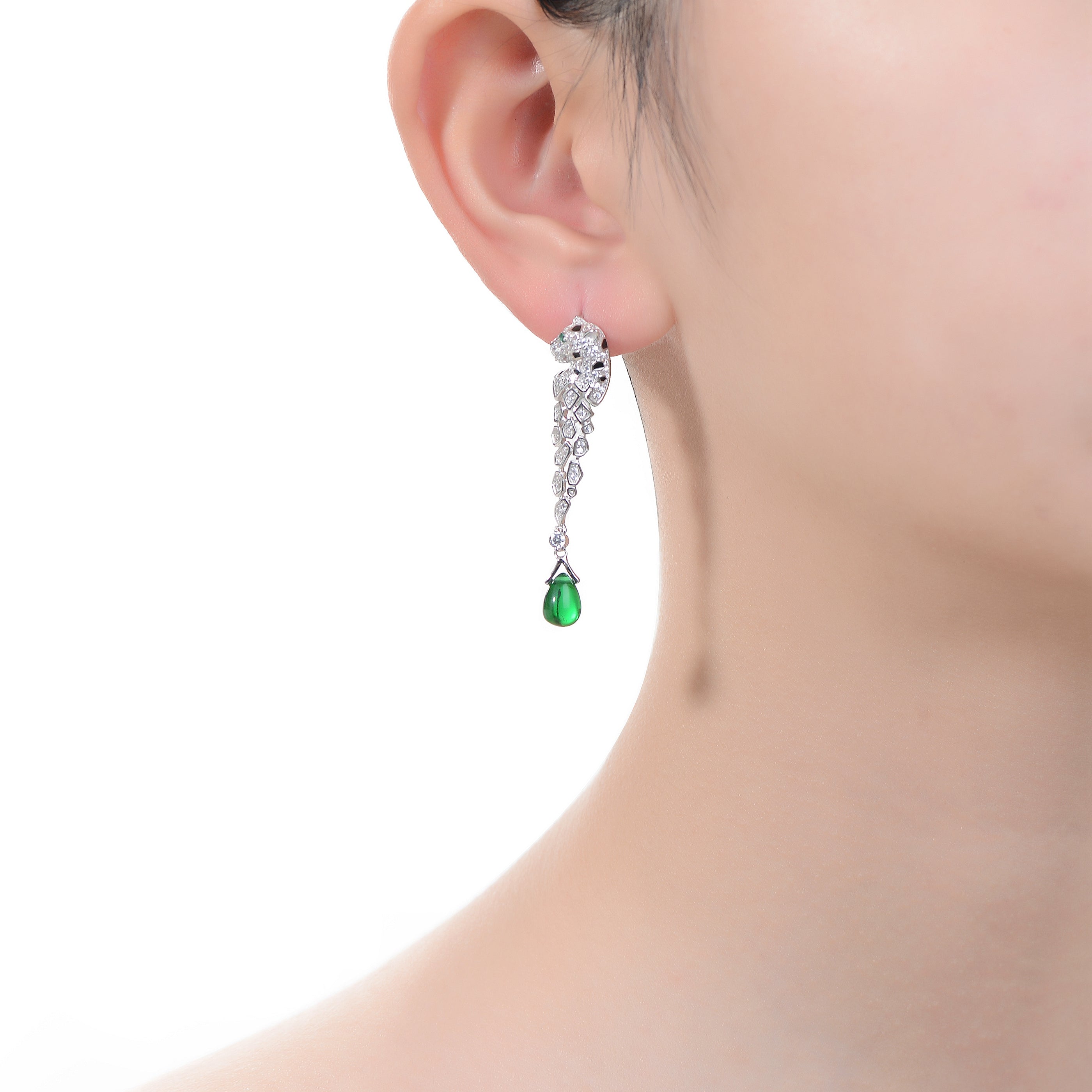 Caroline Emerald Panther Drop Earrings Genevive