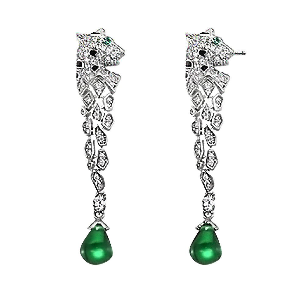 Caroline Emerald Panther Drop Earrings Genevive