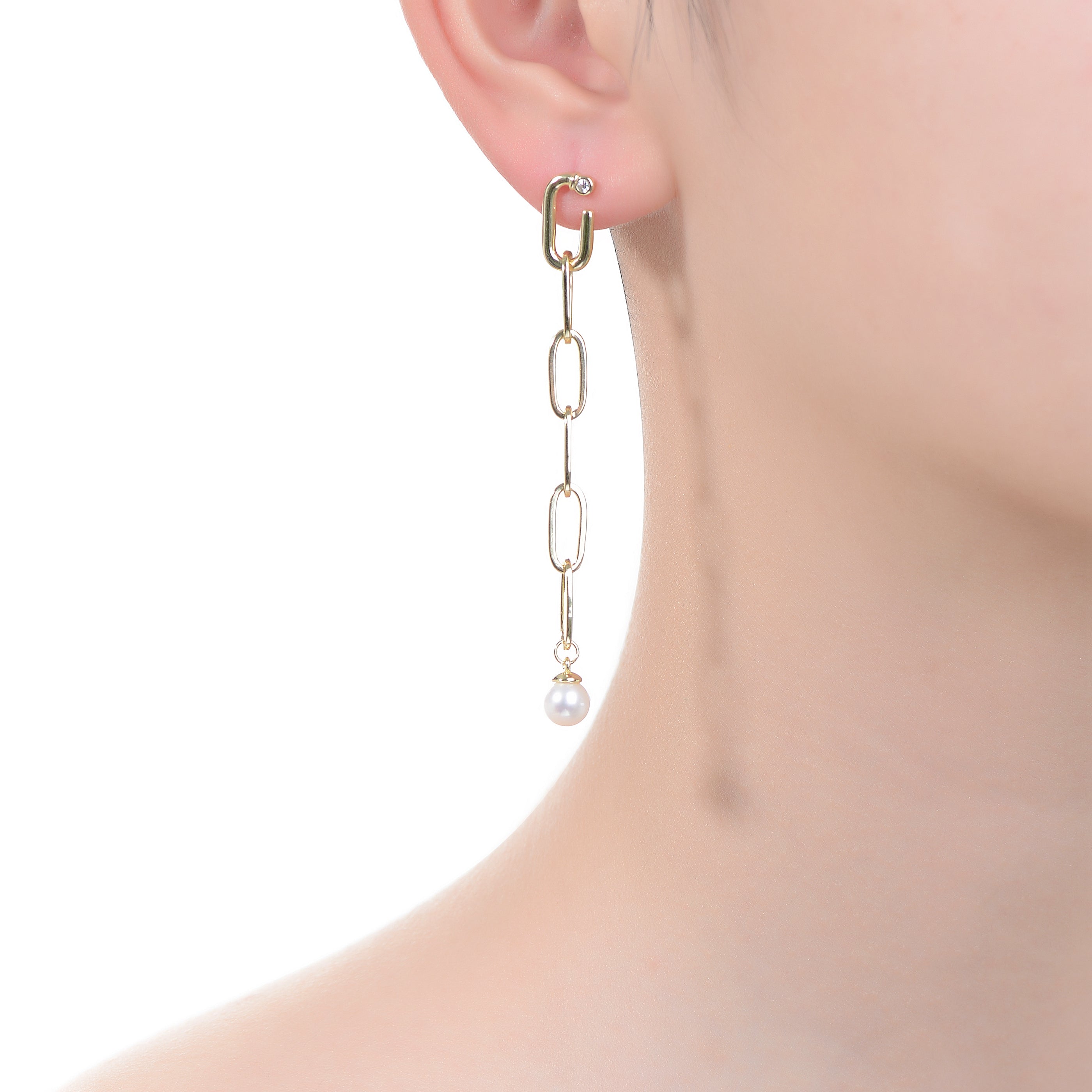 Delphine Golden Link Pearl Dangle Earrings GENEVIVE
