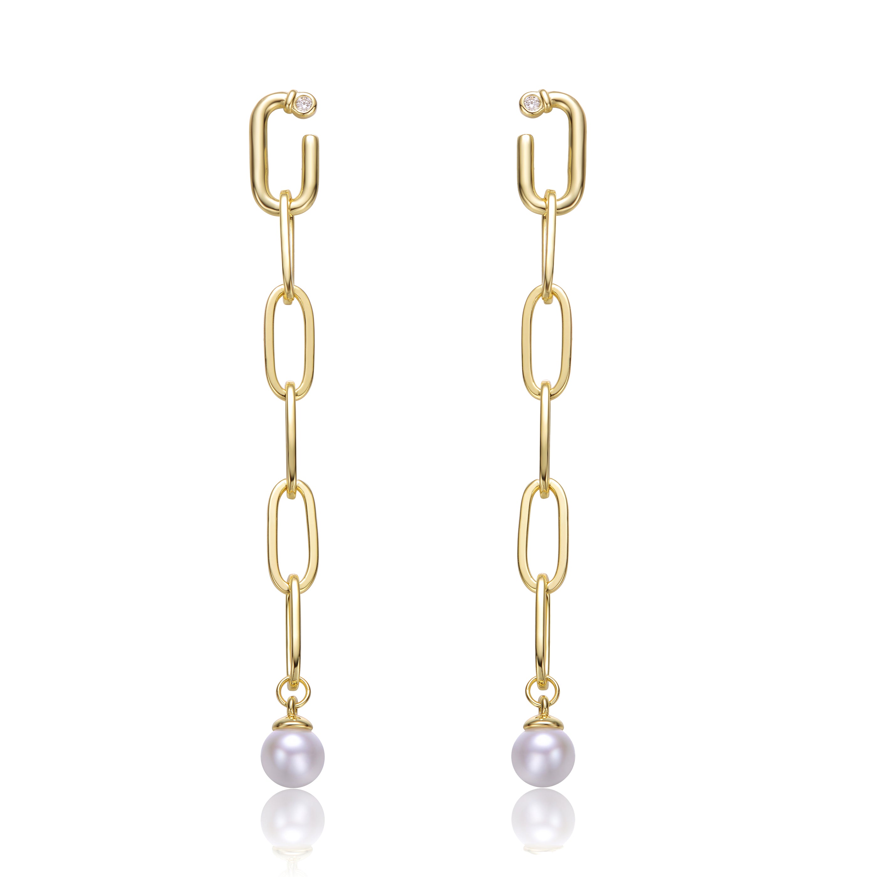 Delphine Golden Link Pearl Dangle Earrings GENEVIVE