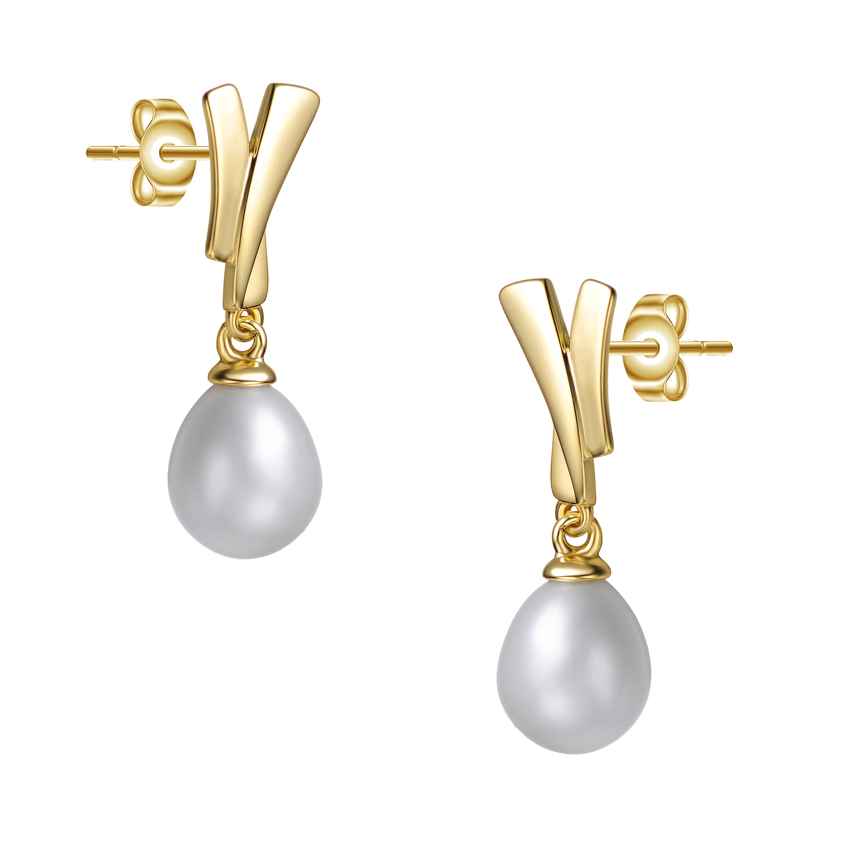 Delphine Golden Ribbons Pearl Earrings GENEVIVE