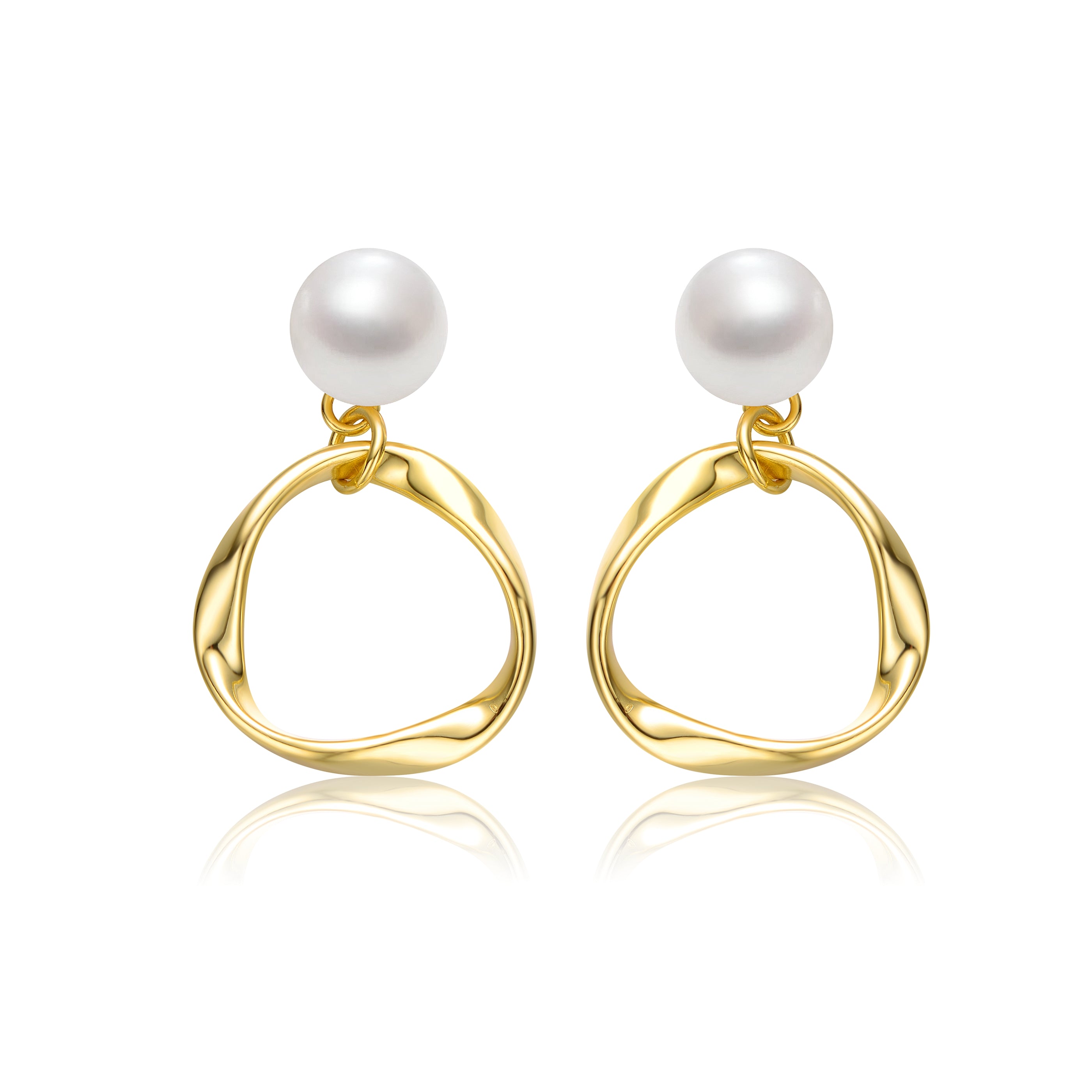 Delphine Circle Ribbon Golden Pearl Earrings GENEVIVE