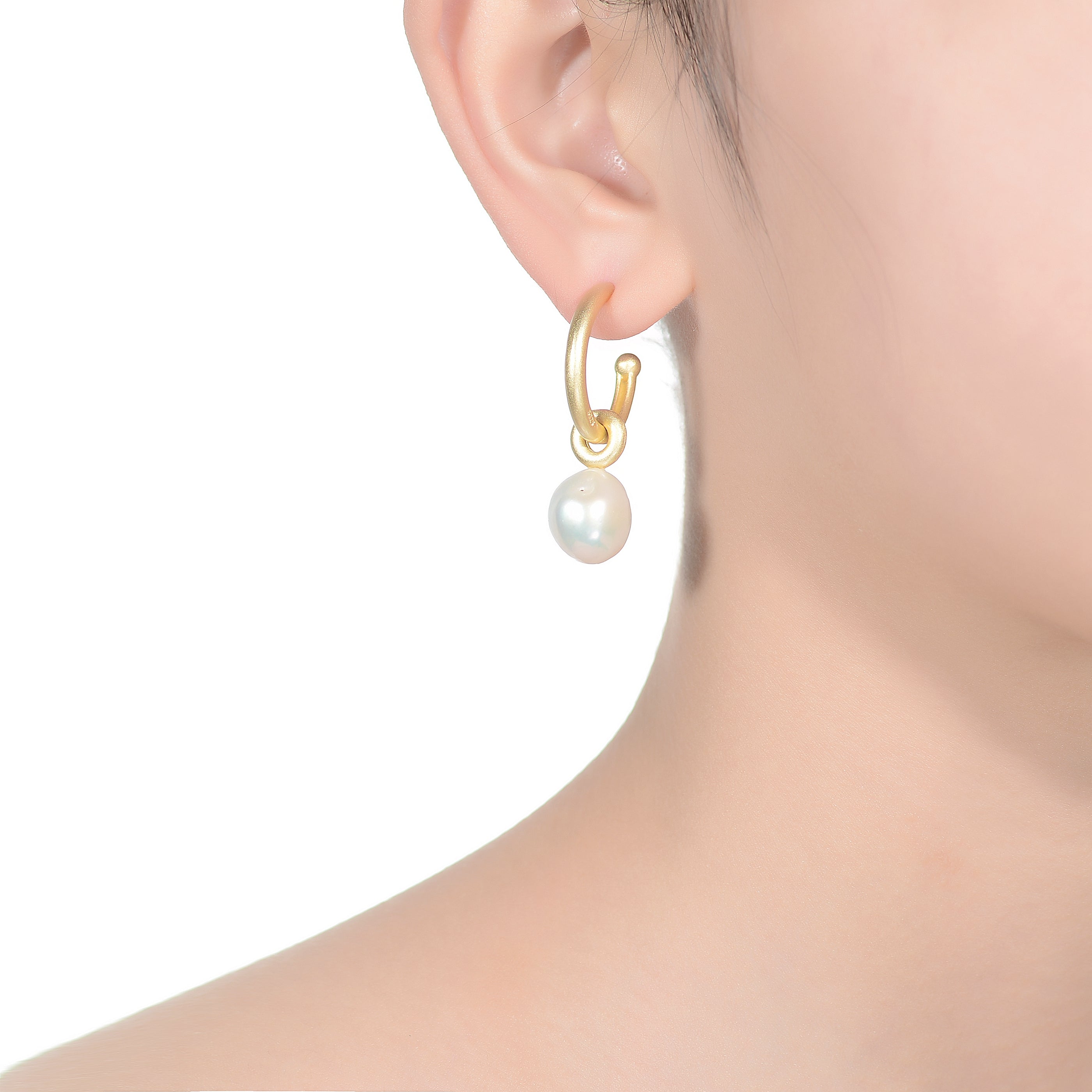 Delphine Golden Pearl Mini Hoop Earrings GENEVIVE