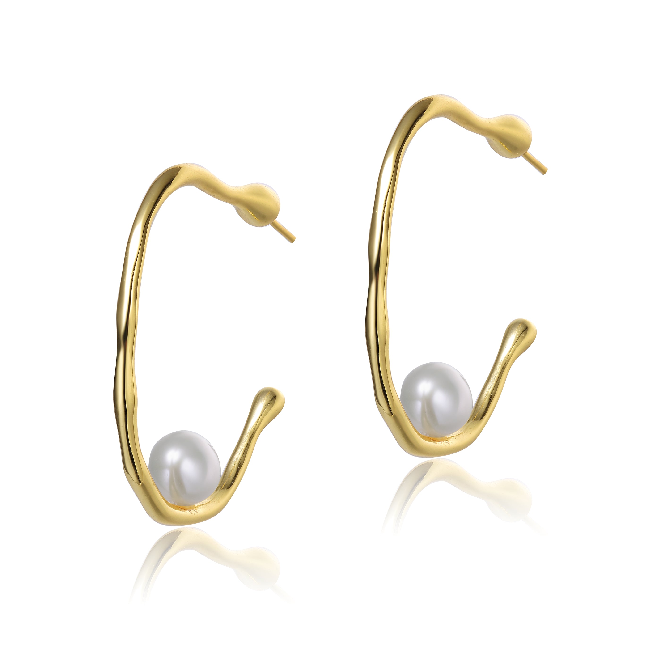 Delphine Boho Hoop Golden Pearl Earrings GENEVIVE
