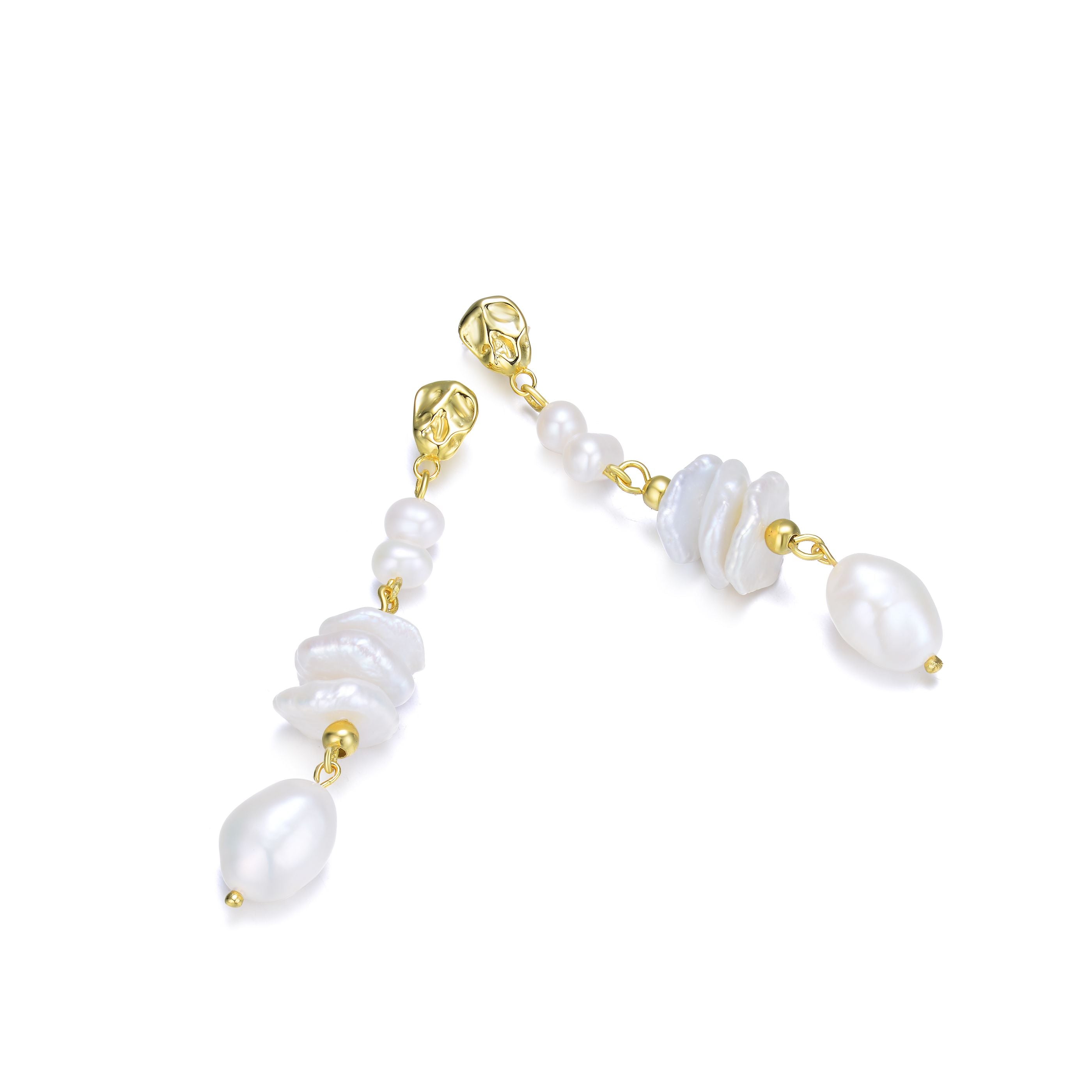 Brigitte Golden Pearl Chain Couture Drop Earrings GENEVIVE