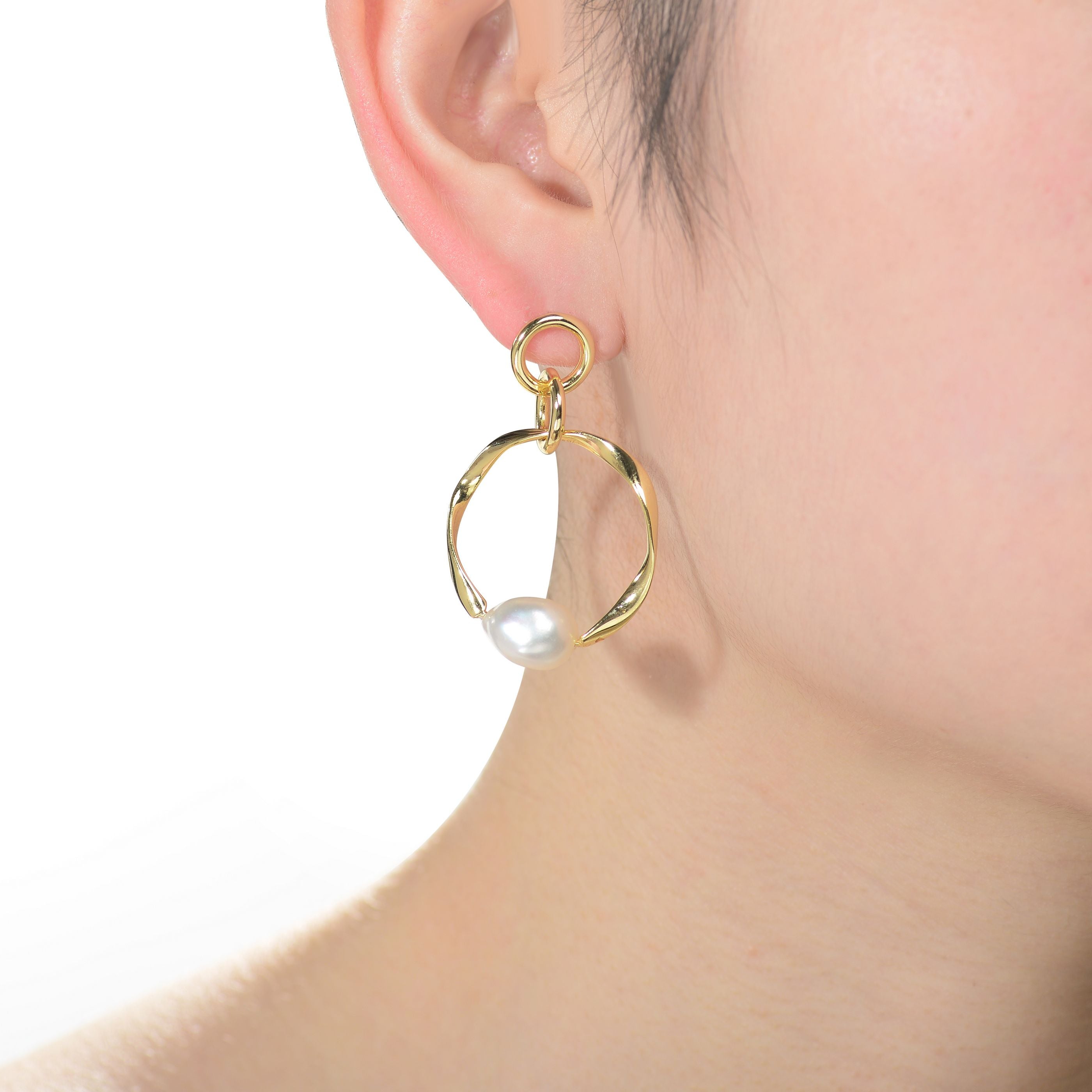 Brigitte Double Golden Ribbon Pearl Earrings GENEVIVE