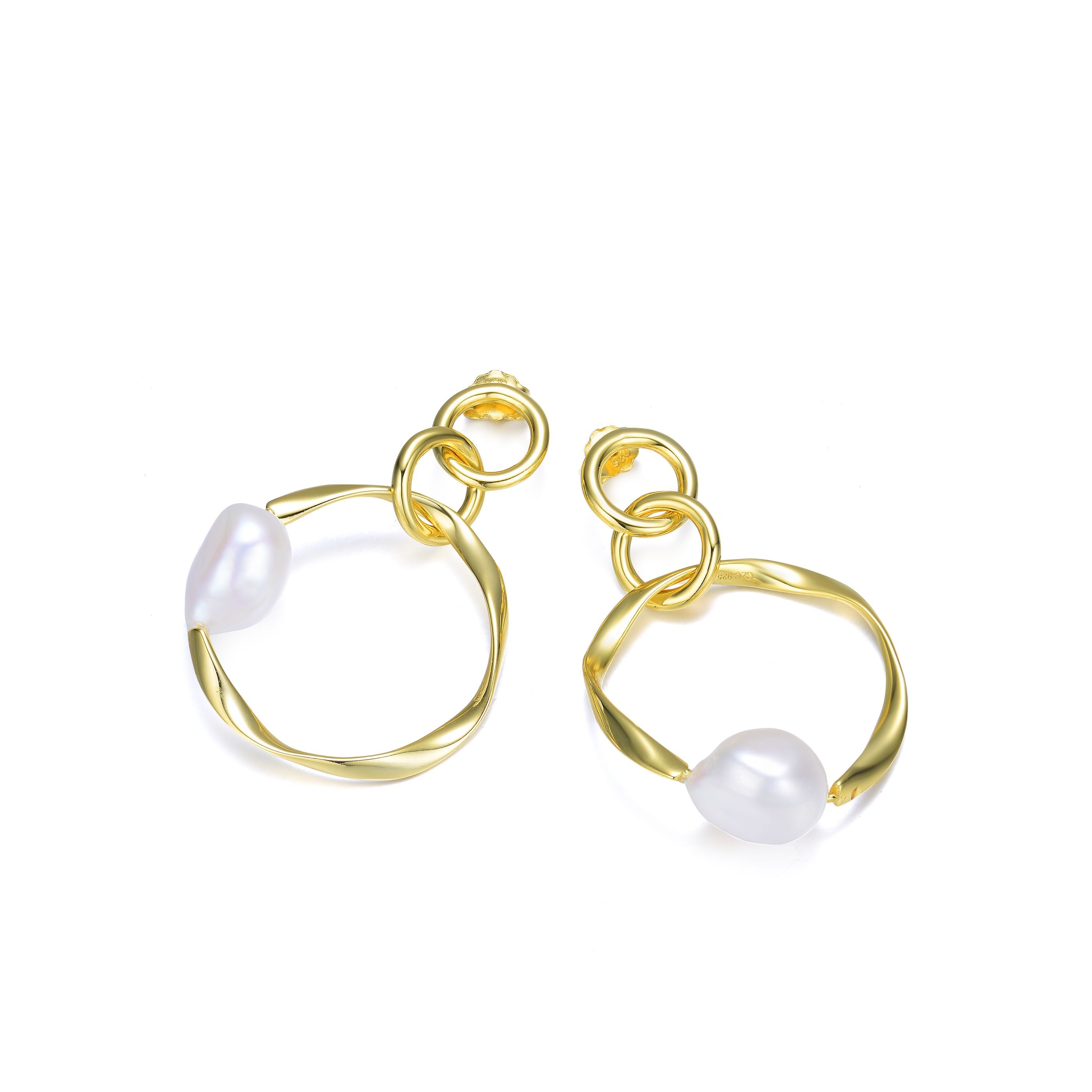 Brigitte Double Golden Ribbon Pearl Earrings GENEVIVE