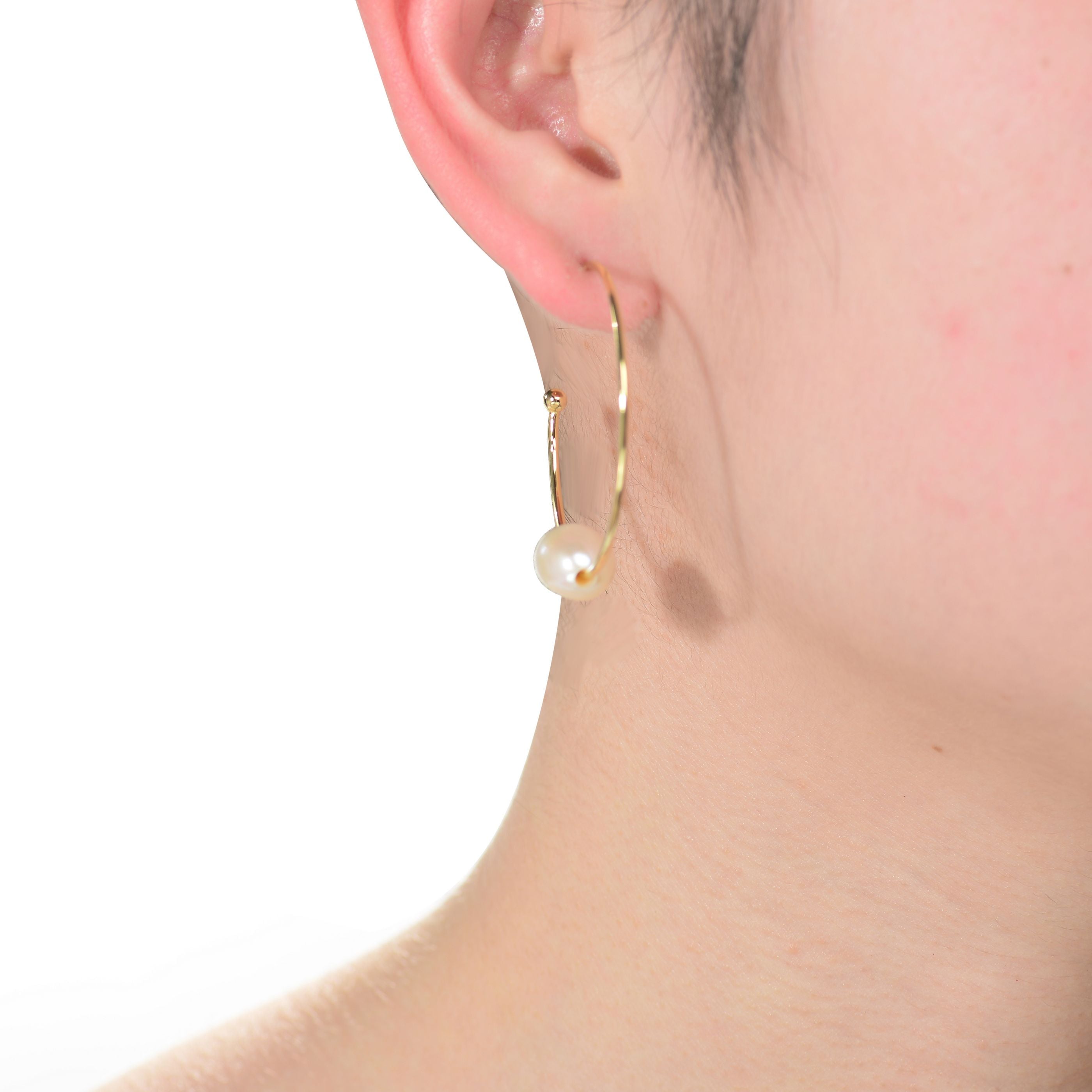 Brigitte Golden Pearl Thin Hoop Earring GENEVIVE