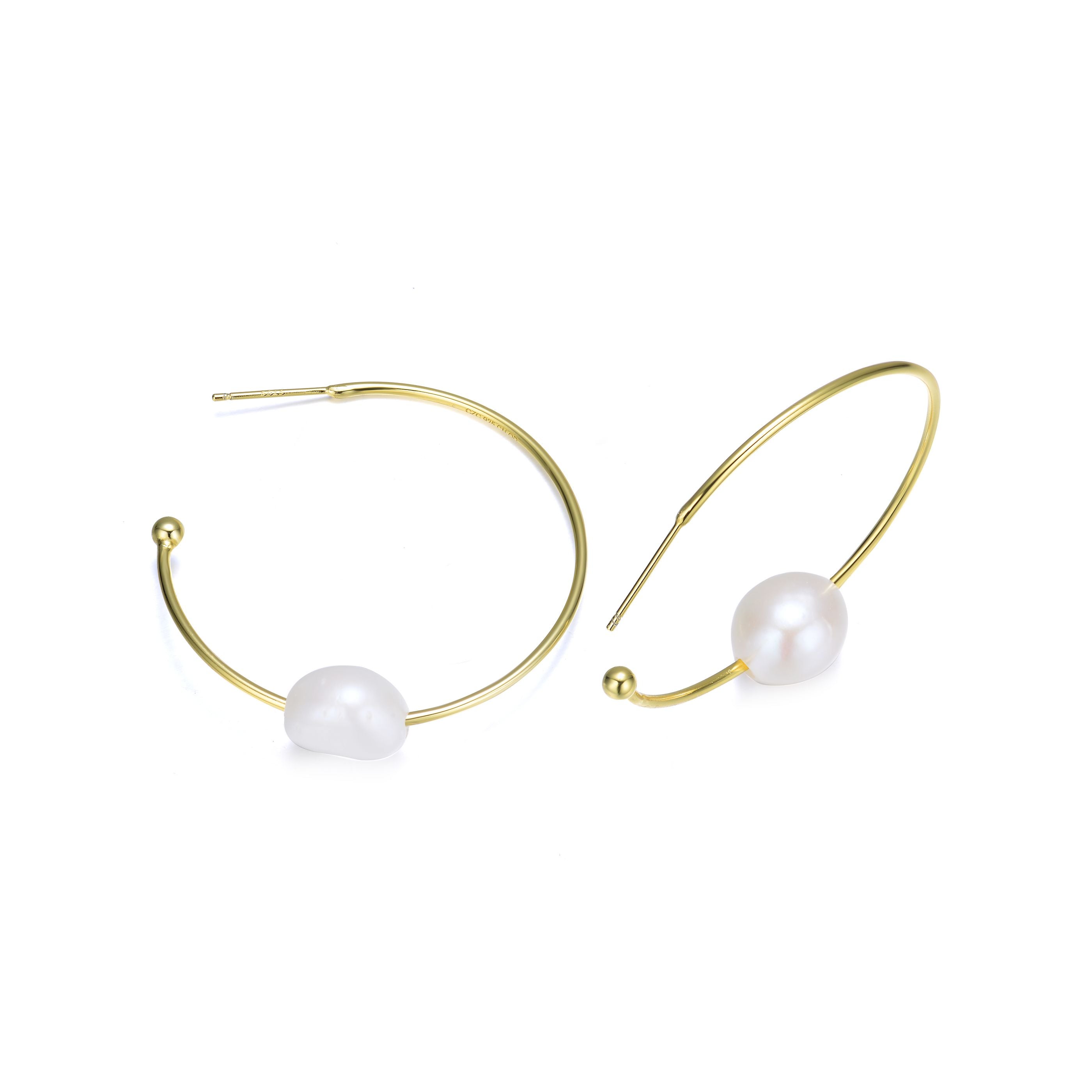 Brigitte Golden Pearl Thin Hoop Earring GENEVIVE
