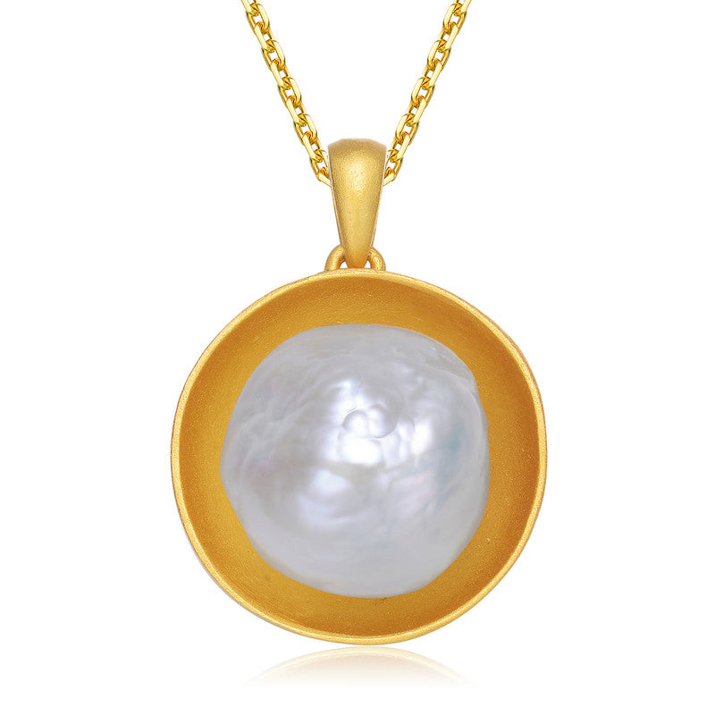 Brigitte Golden Flowerbud Pearl Necklace GENEVIVE