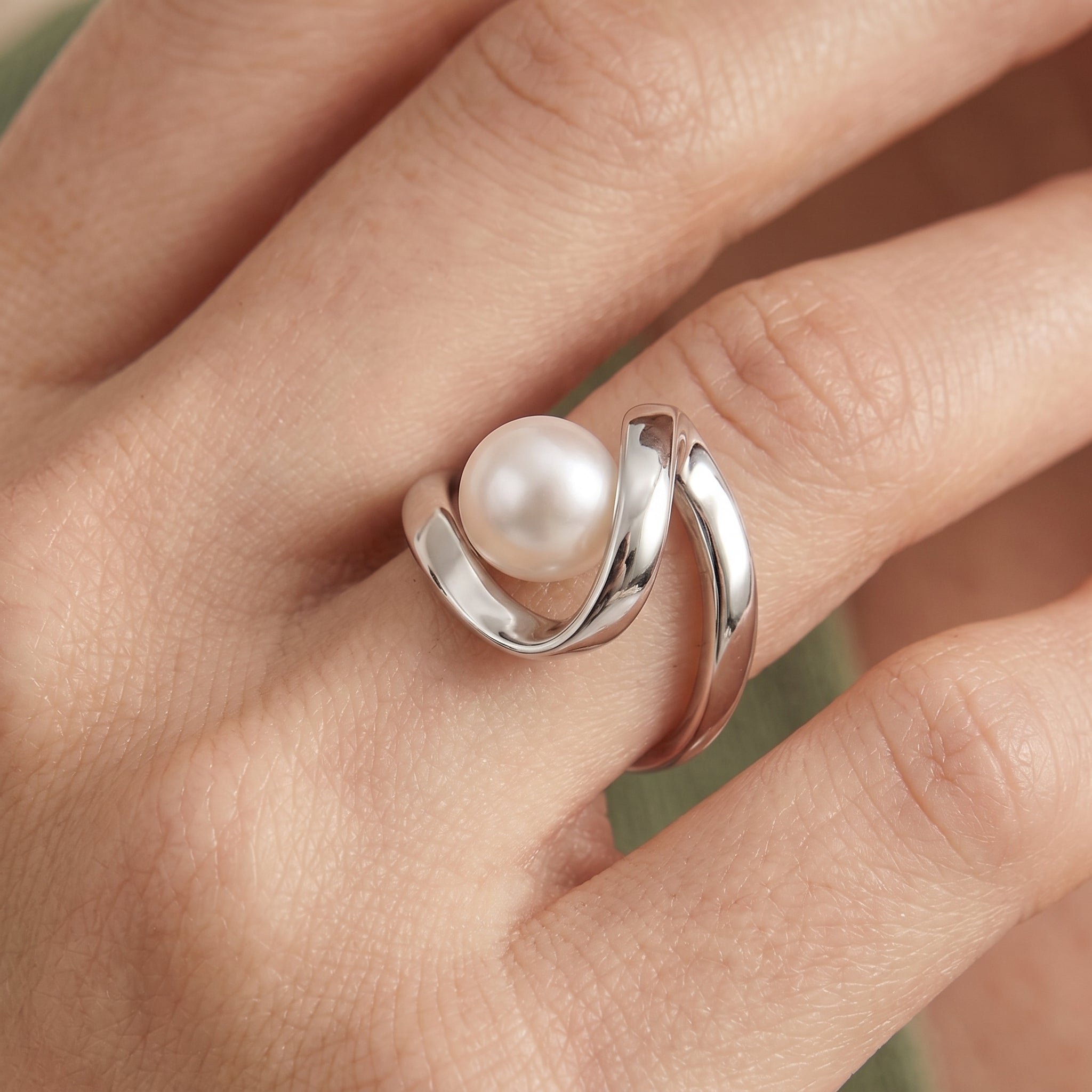 Delphine Ribbon Pearl Ring GENEVIVE