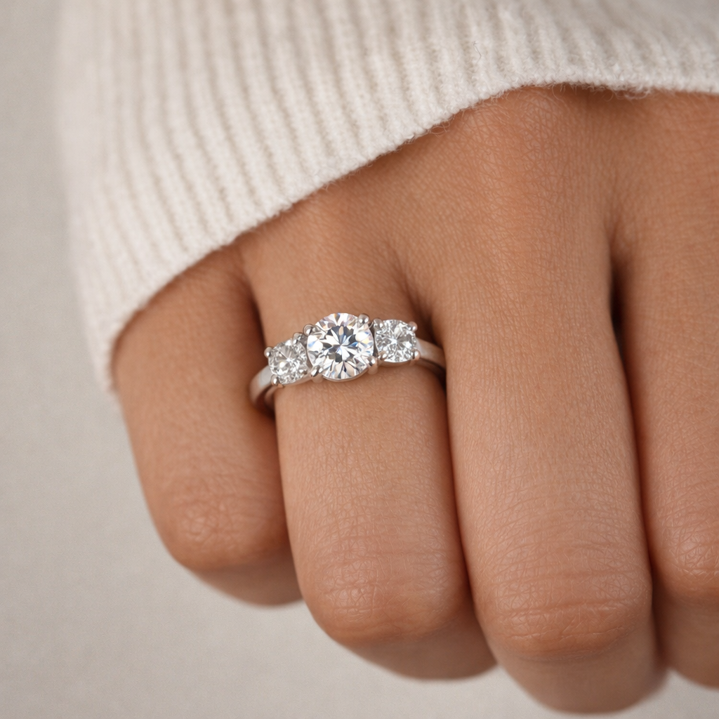 Gabrielle Three-Stone Couture Engagement Ring GENEVIVE