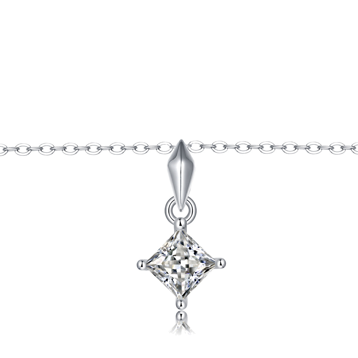 Sterling Silver with 1ctw Lab Created Moissanite Princess Solitaire Pendant Necklace GENEVIVE