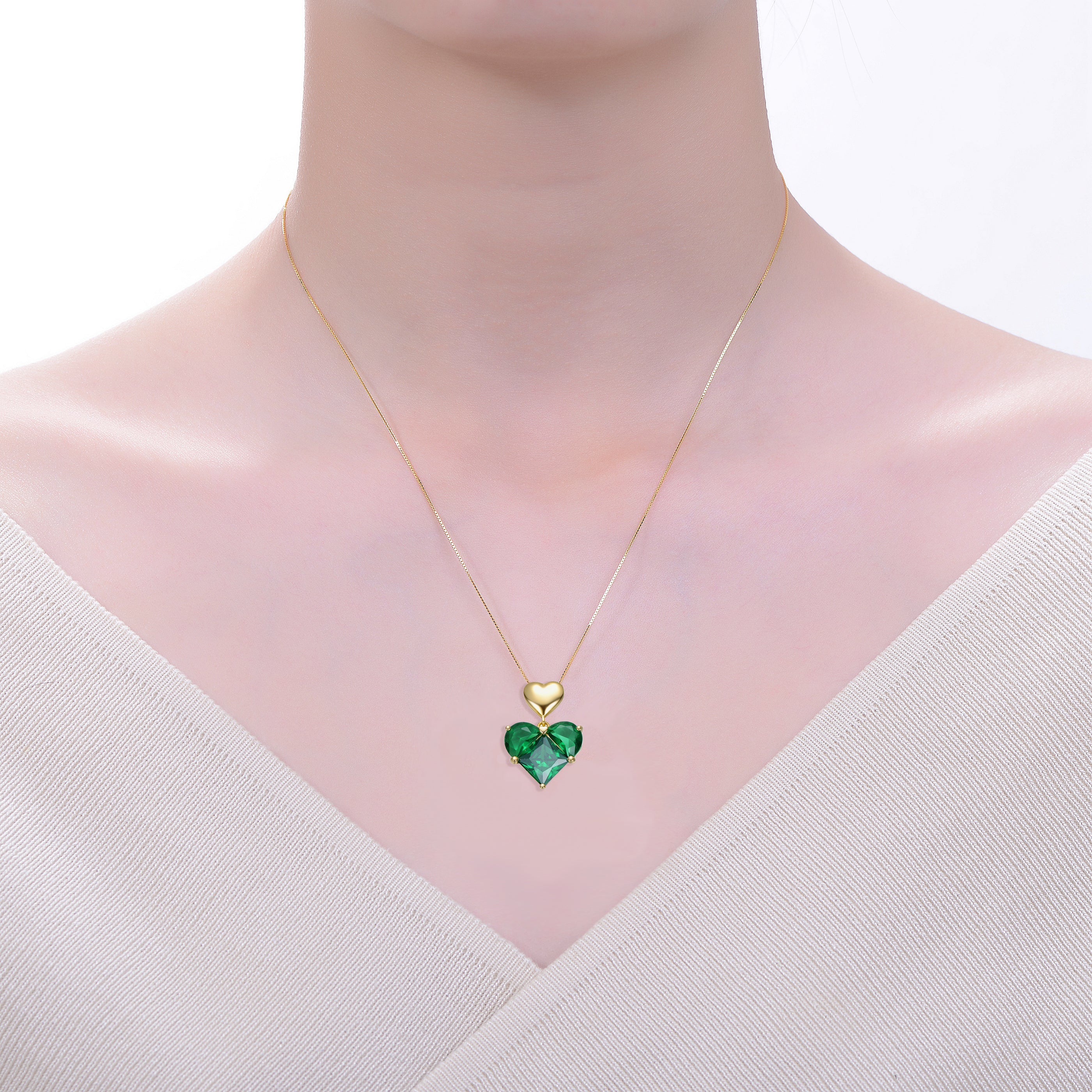 Aurore Green Double Heart Pendant Necklace GENEVIVE