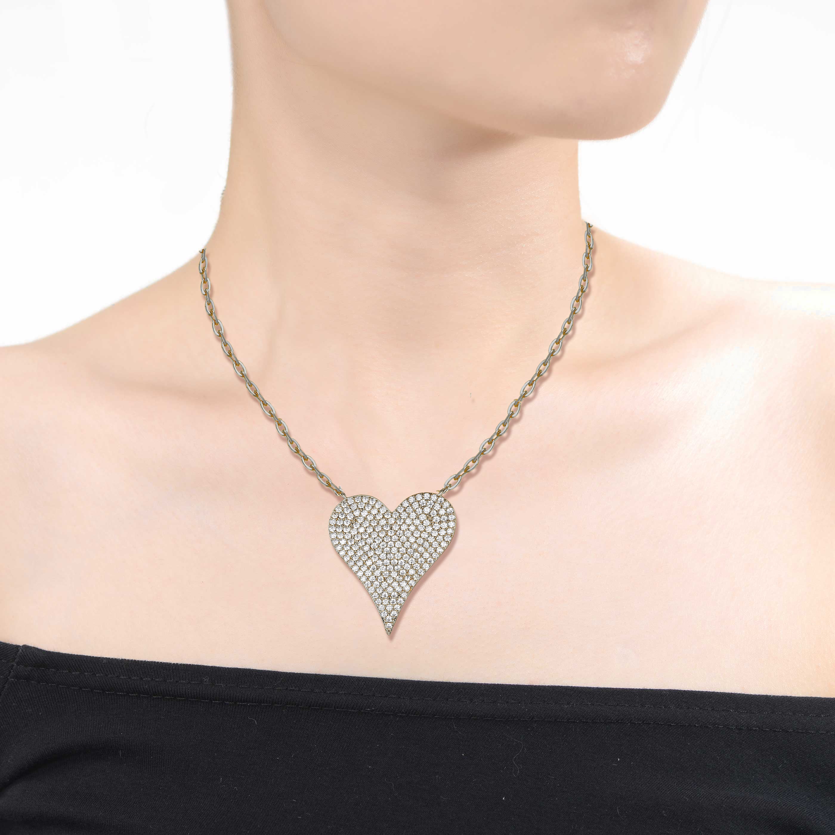 Renee Pavé Heart Collier Necklace GENEVIVE