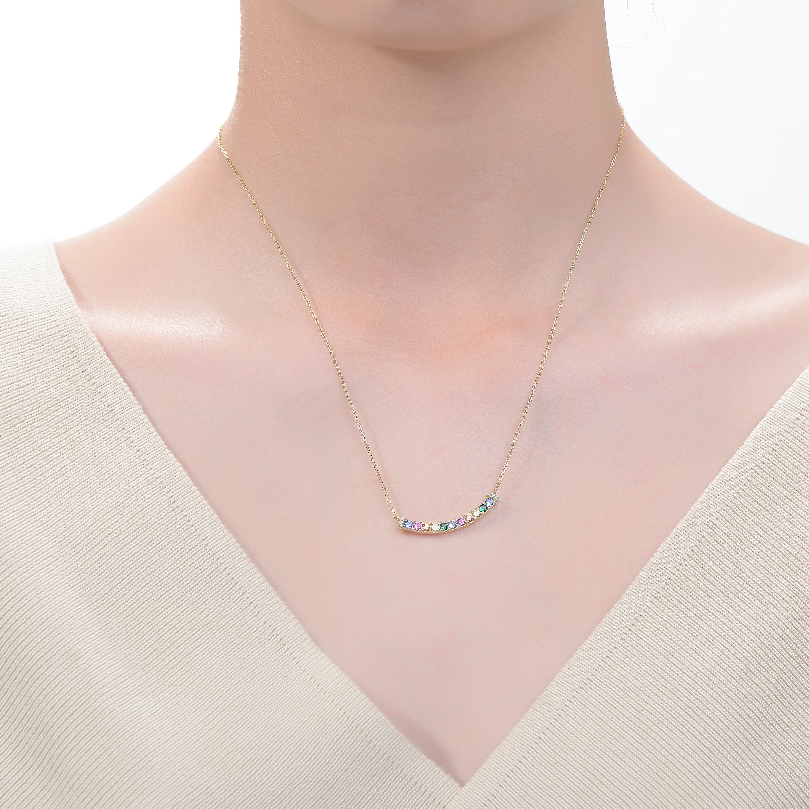 Arc-En-Ciel Golden Curved Necklace GENEVIVE
