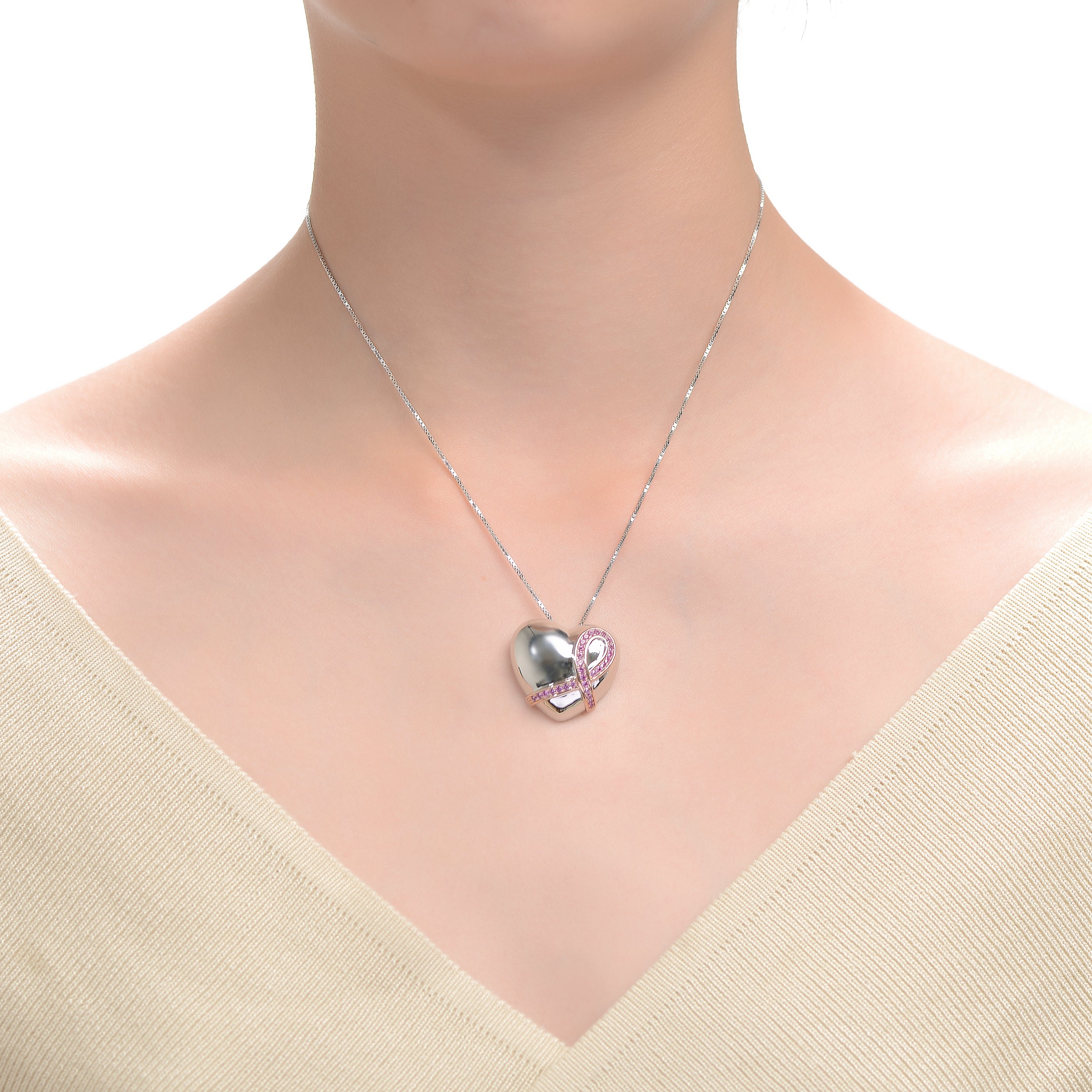Julie Bow Pink Heart Pendant Necklace GENEVIVE