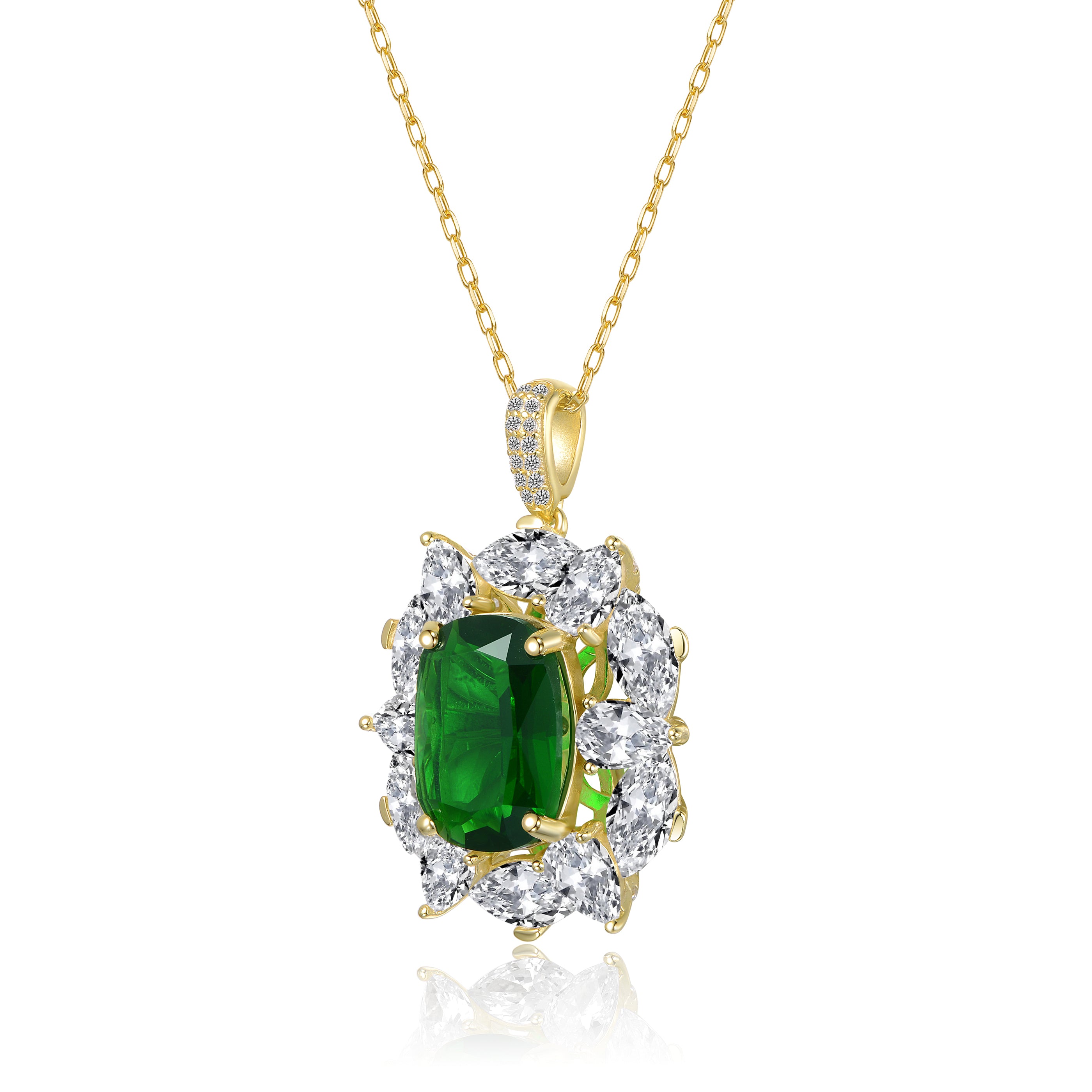 Aurore Green Oval Halo Cluster Couture Necklace GENEVIVE