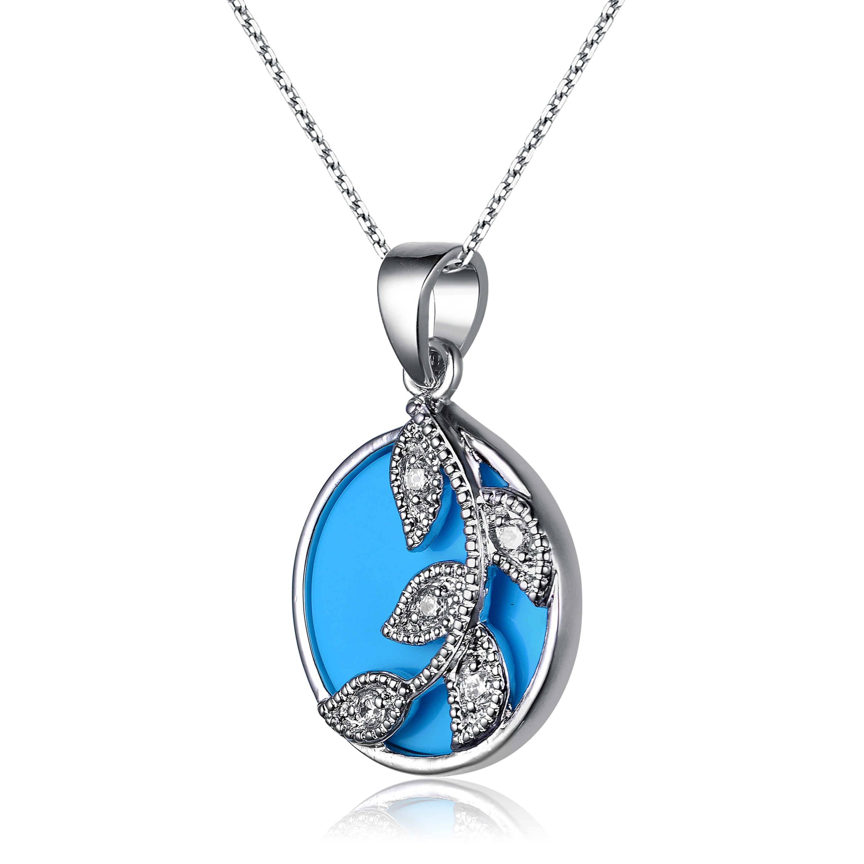 Provence SIlver Leaf Turquoise Necklace GENEVIVE