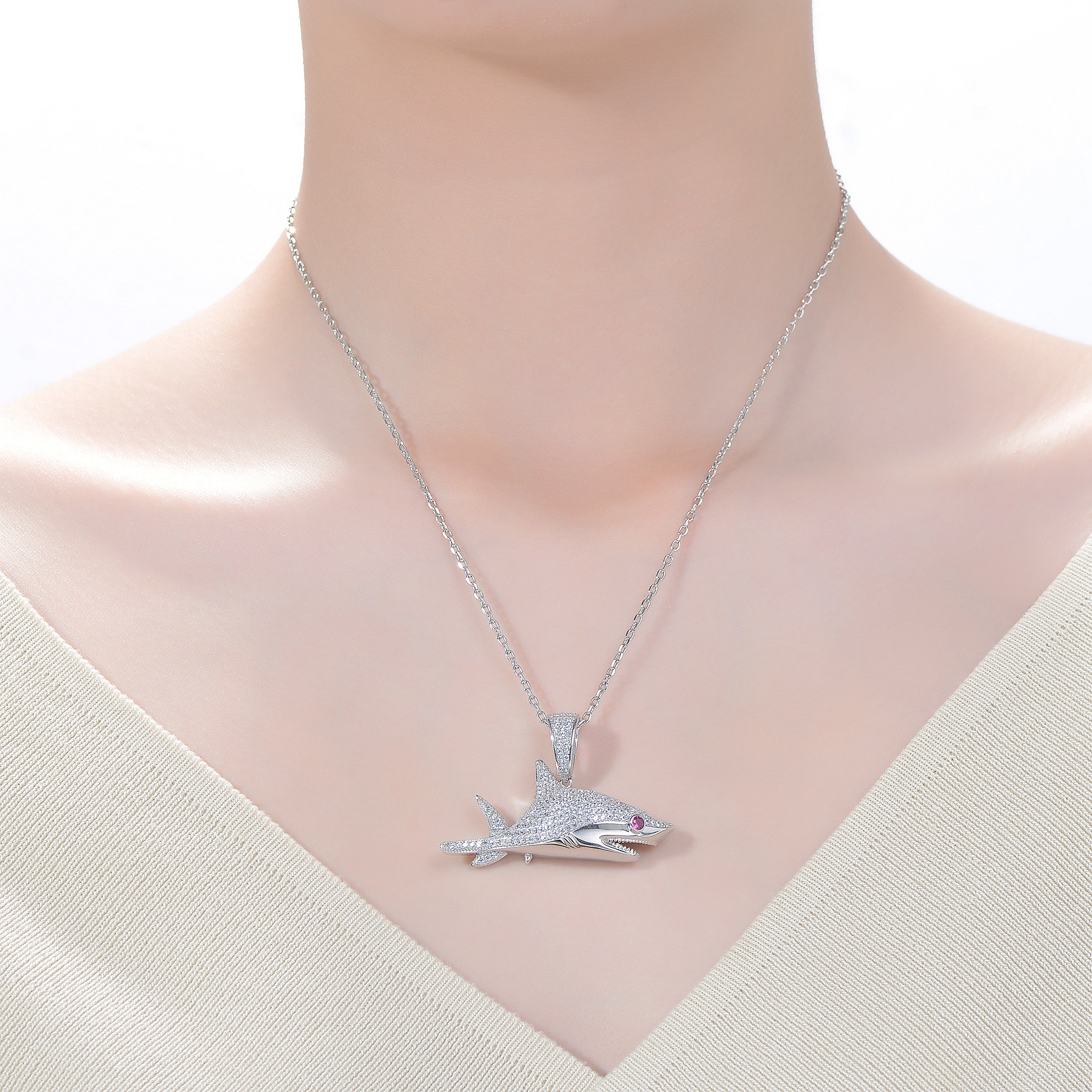 Marceline Ice Out Shark Pendant Necklace GENEVIVE