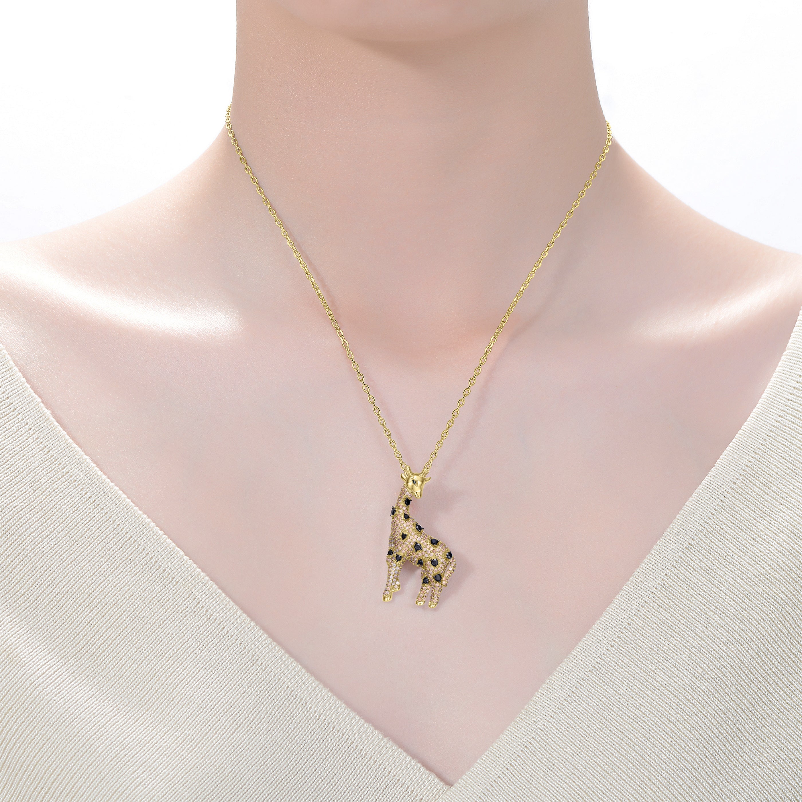 Natalie Champagne & Black Iced Out Giraffe Pendant GENEVIVE