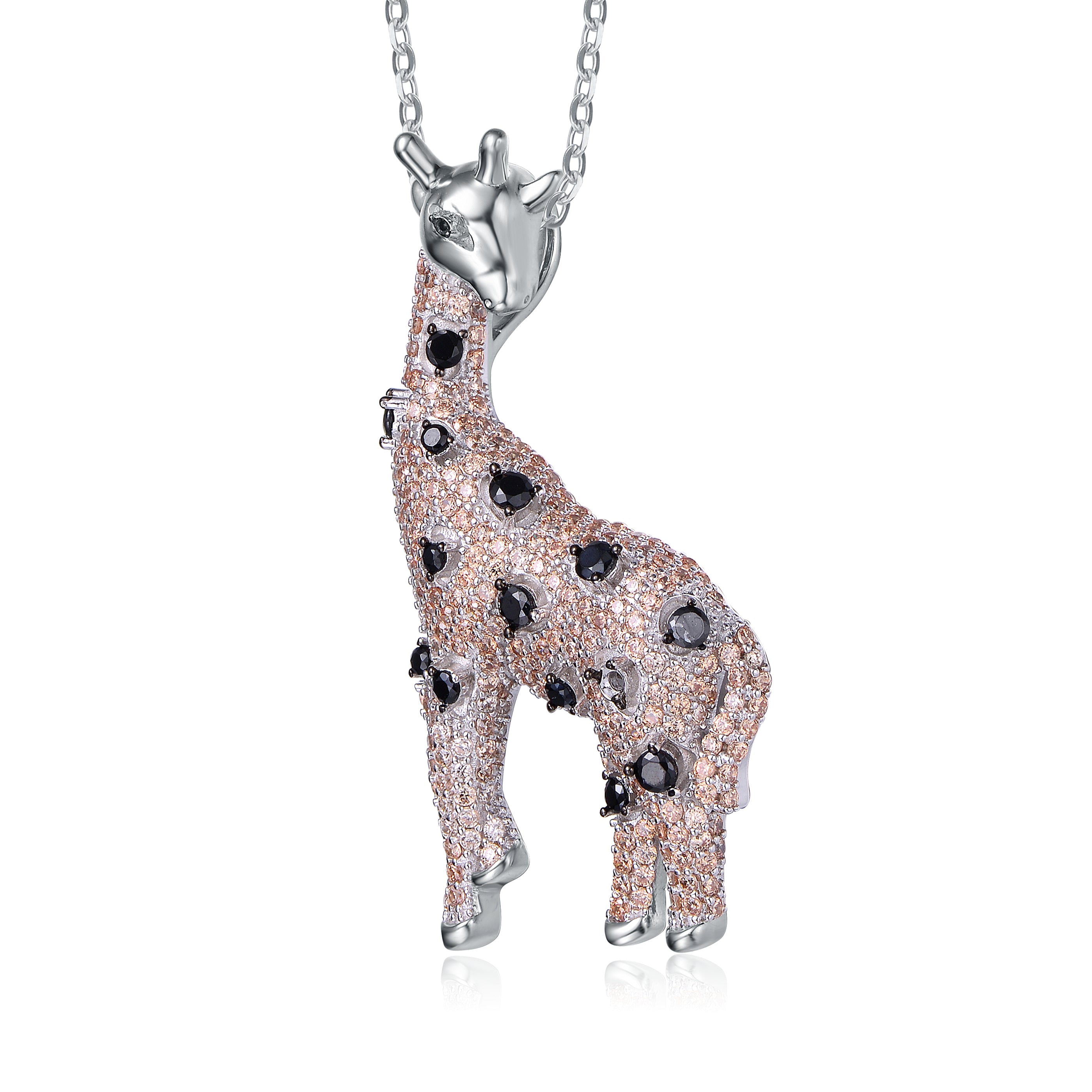Natalie Champagne & Black Iced Out Giraffe Pendant GENEVIVE