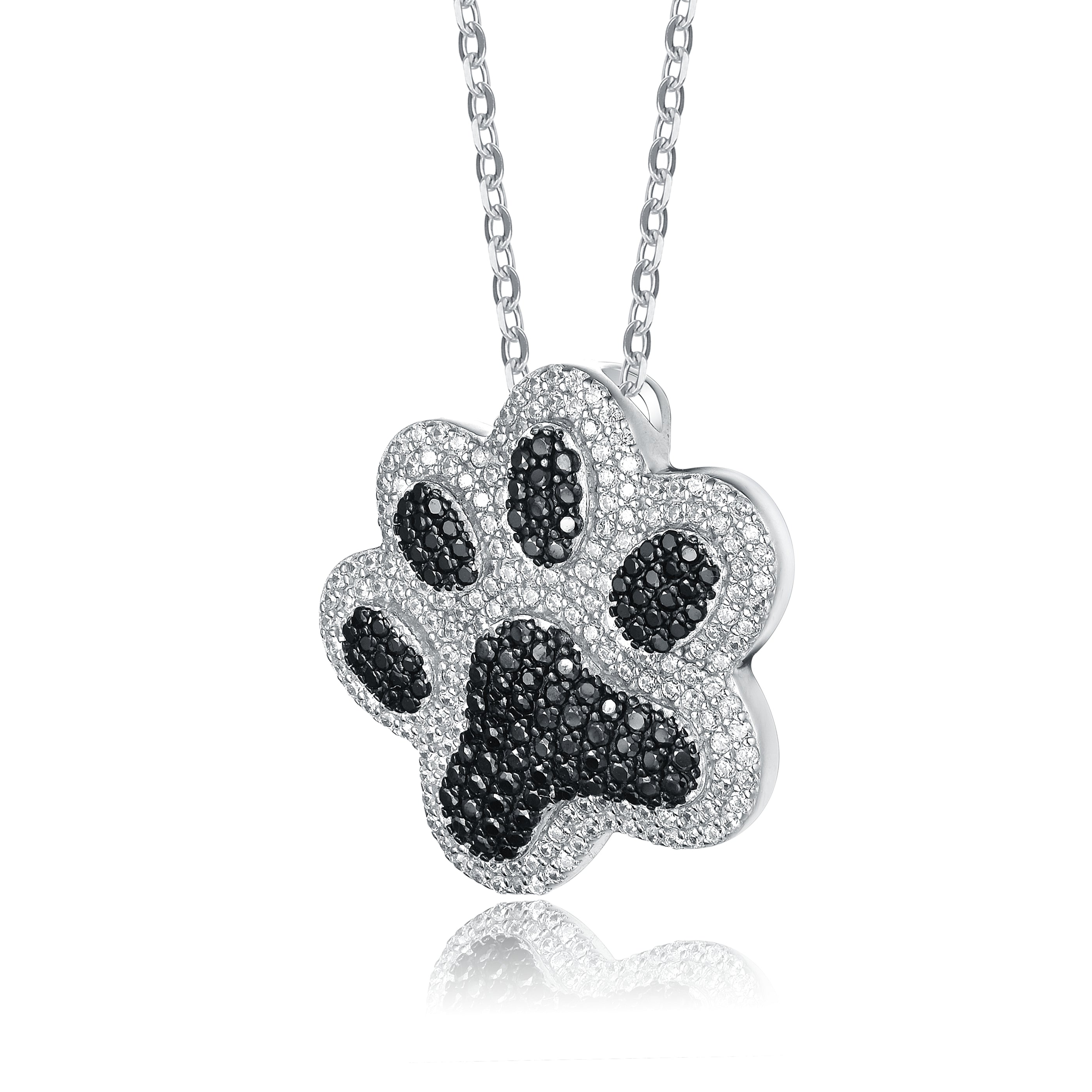 Danielle Black & White Cubic Zirconia Cat Dog Pet Paw Pendant GENEVIVE
