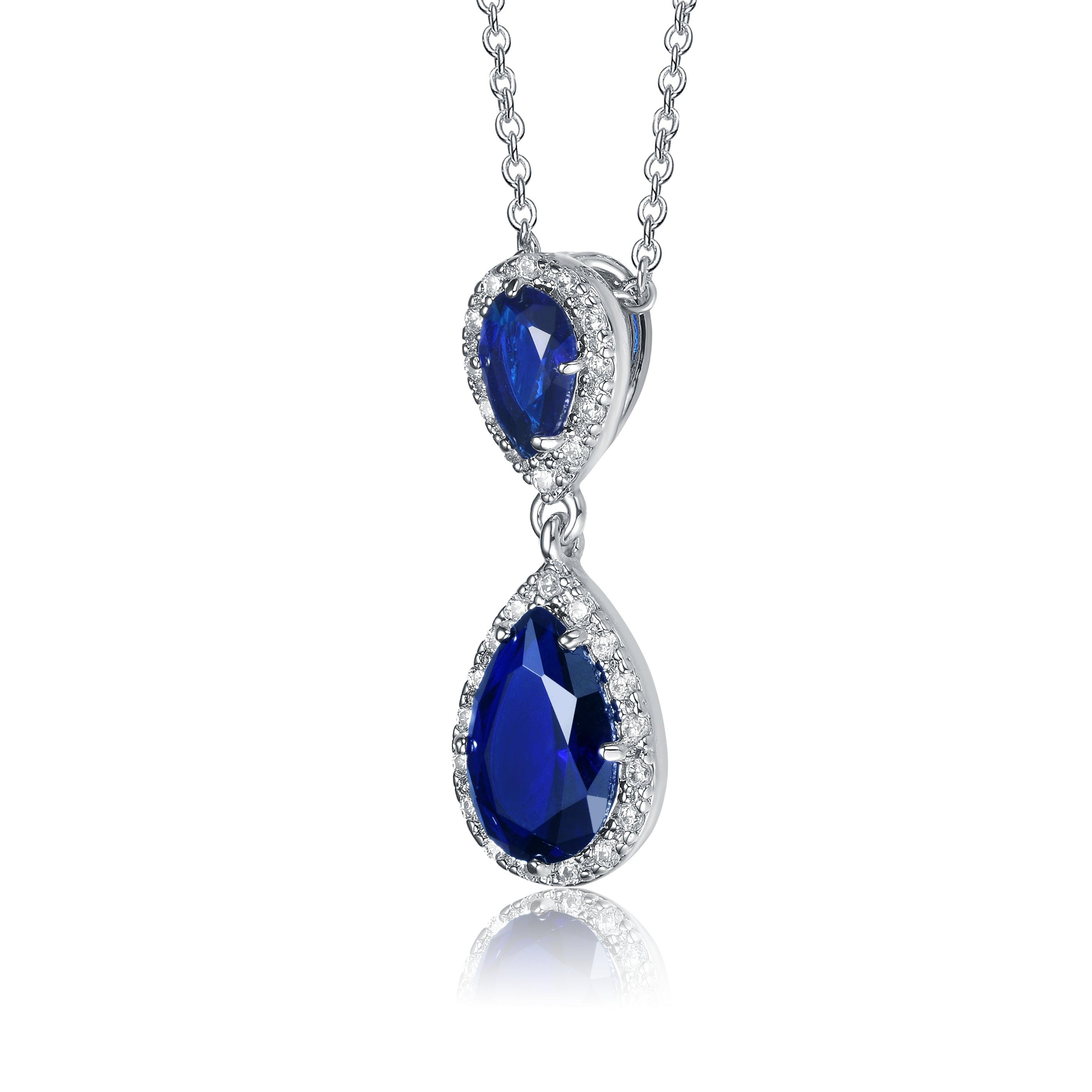 Yvonne Ocean Blue Pear Halo Drop Necklace GENEVIVE
