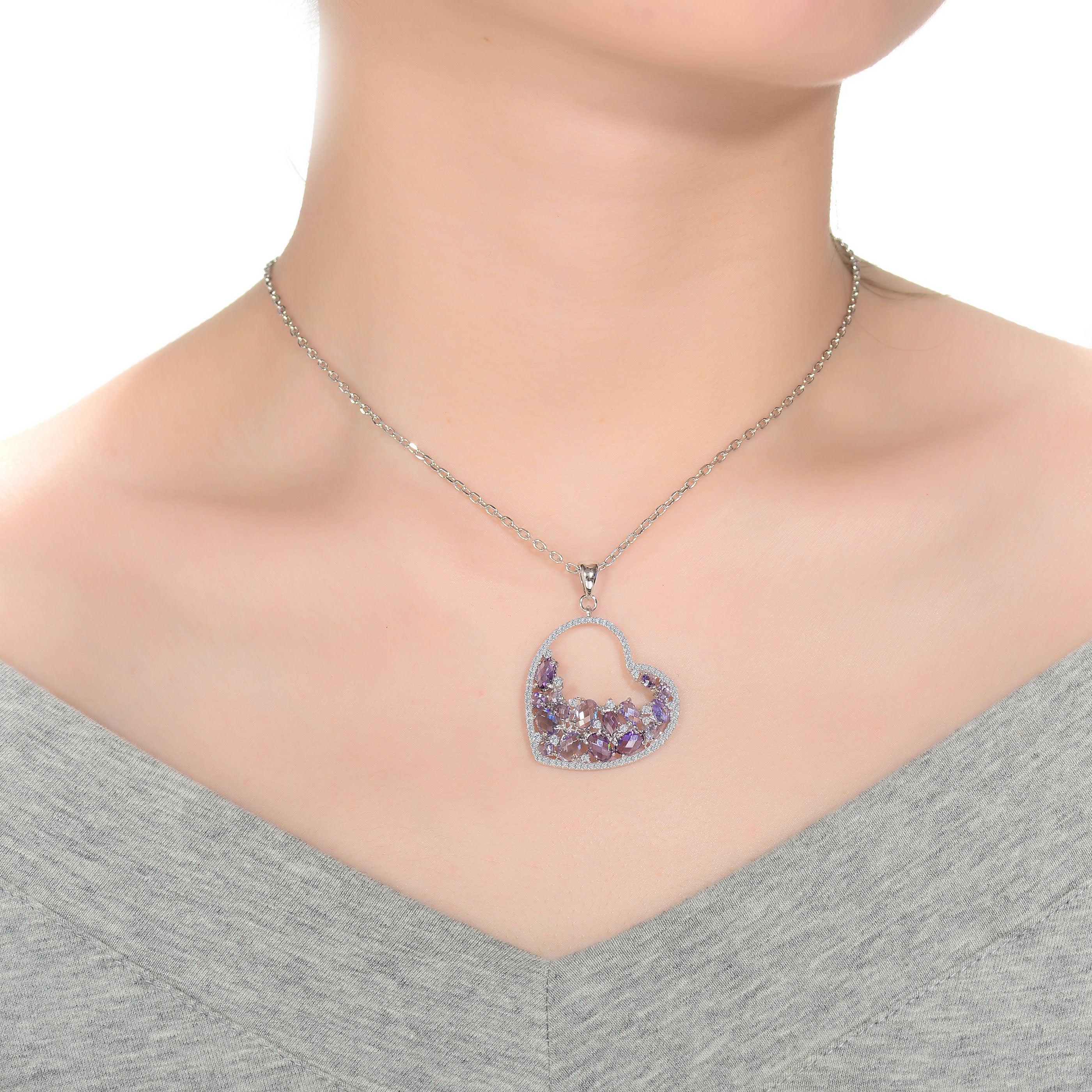 Palette Juliette Heart Purple Silver Couture Necklace GENEVIVE