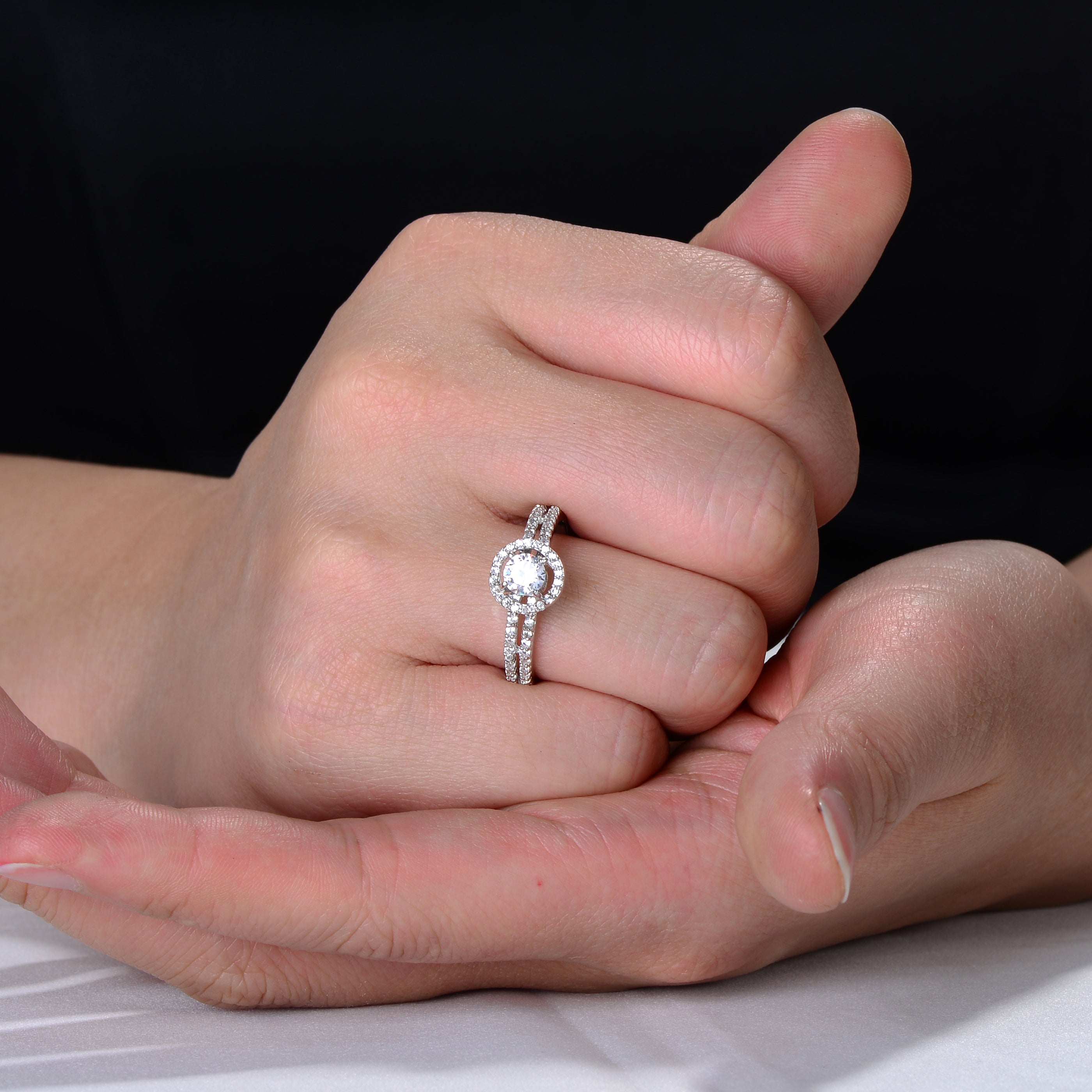 Dominique Two Row Solitaire Halo Ring GENEVIVE