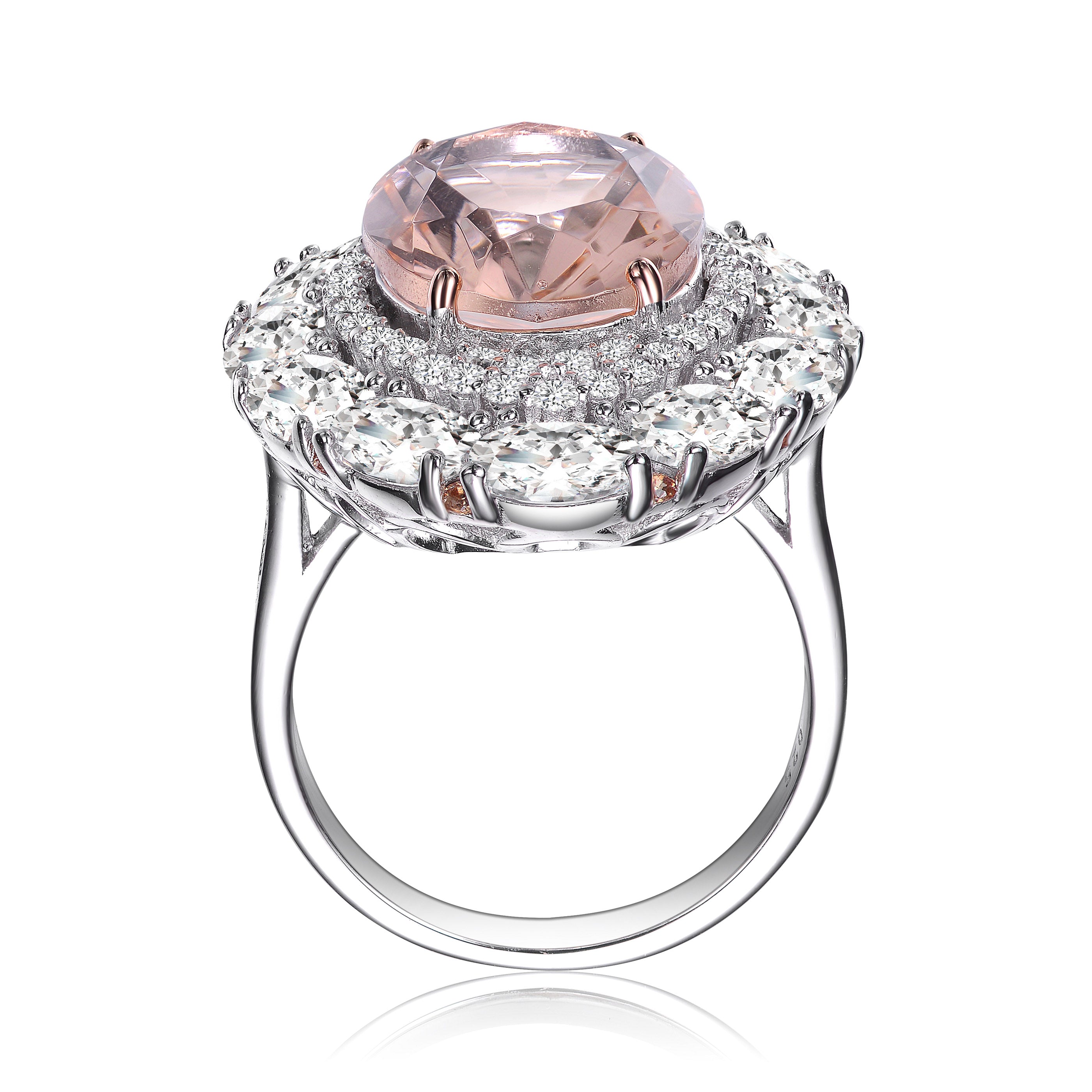 Montfort Morganite Pink Halo Couture Ring GENEVIVE