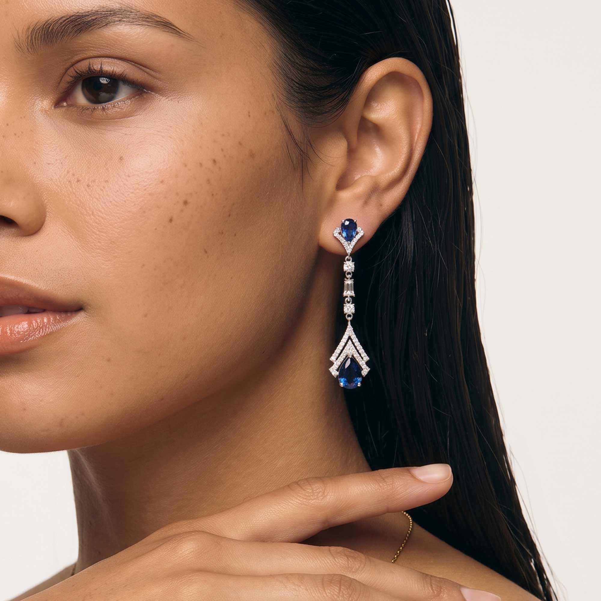 Déco Sapphire Cubic Zirconia Couture Drop Earrings Genevive