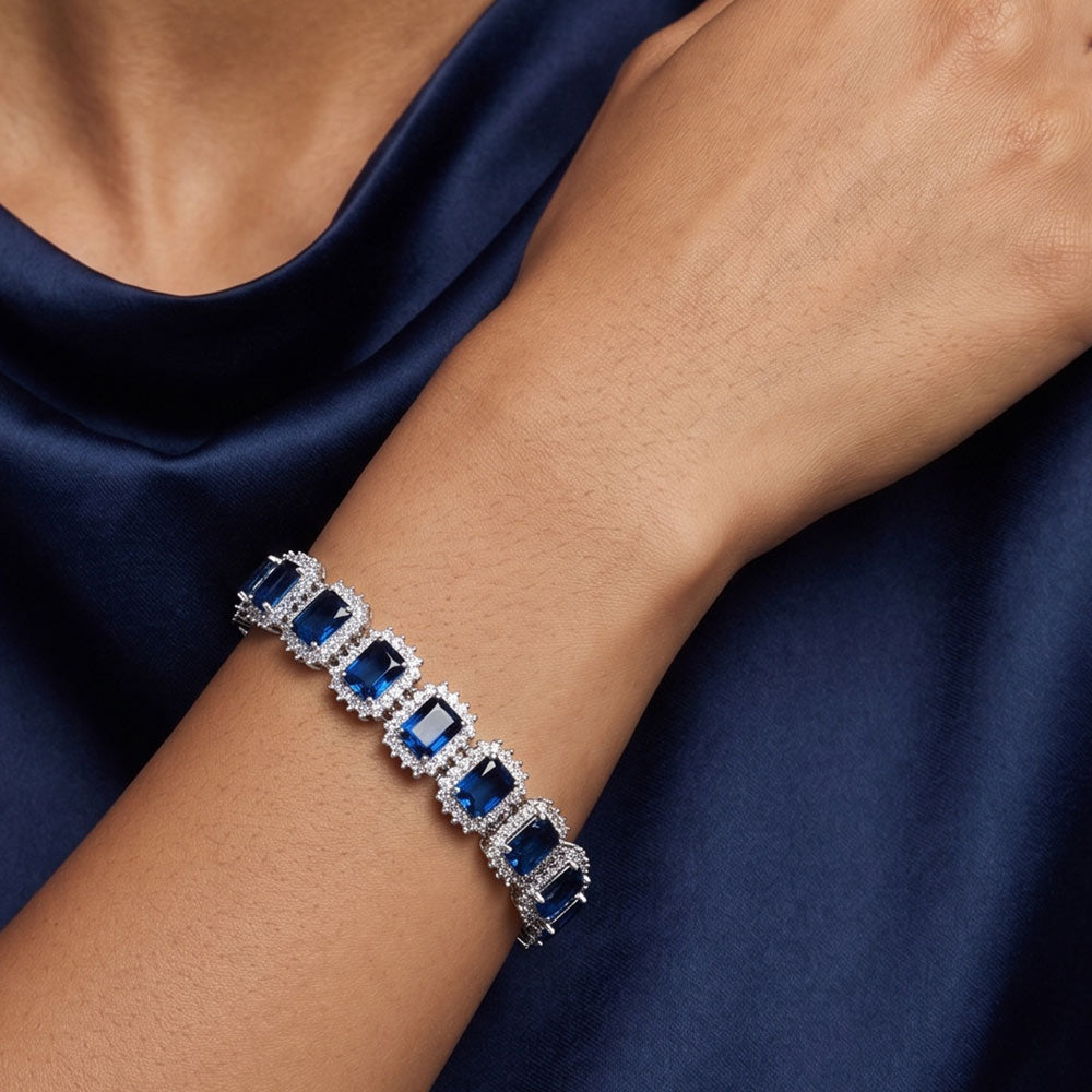 Antoinette Rectangular Halo Cluster Link Vintage Couture Tennis Bracelet GENEVIVE