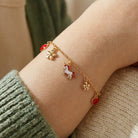 Kids 14K Gold Plated with Clear Cubic Zirconia, Flower & Red Enamel Heart Charm Bracelet GENEVIVE