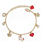 Kids 14K Gold Plated with Clear Cubic Zirconia, Flower & Red Enamel Heart Charm Bracelet GENEVIVE