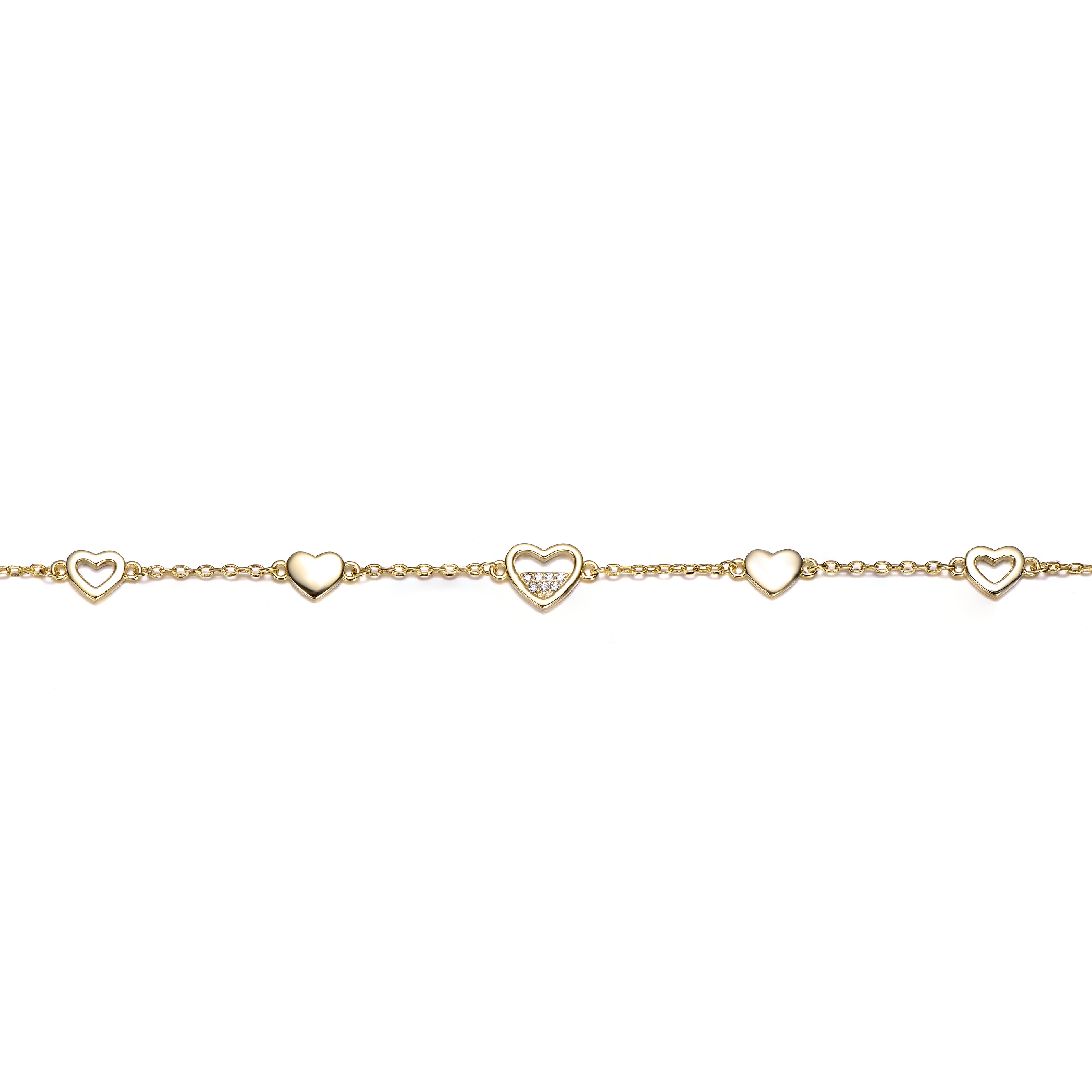 Kids 14K Gold Plated Holo & Solid Hearts Station Bracelet GENEVIVE