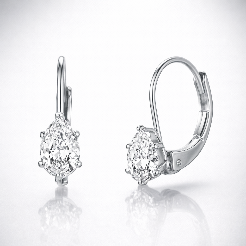 Pair of diamond earrings on a white background