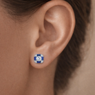Déco Geometric Blue Stud Couture Earrings GENEVIVE