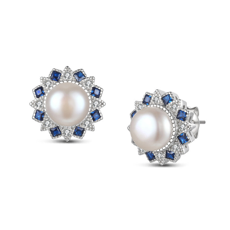 Celeste Pearl Halo Stud Earrings Genevive