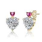 Sterling Silver 14k Gold Plated with Colored Cubic Zirconia Two-Stone Heart Dangle Earrings GENEVIVE