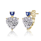 Sterling Silver 14k Gold Plated with Colored Cubic Zirconia Two-Stone Heart Dangle Earrings GENEVIVE
