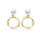 Delphine Circle Ribbon Golden Pearl Earrings GENEVIVE