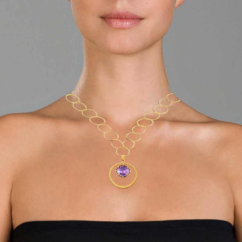 Clarisse Amethyst Round Drop Necklace GENEVIVE