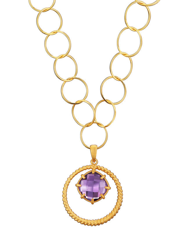 Clarisse Amethyst Round Drop Necklace GENEVIVE