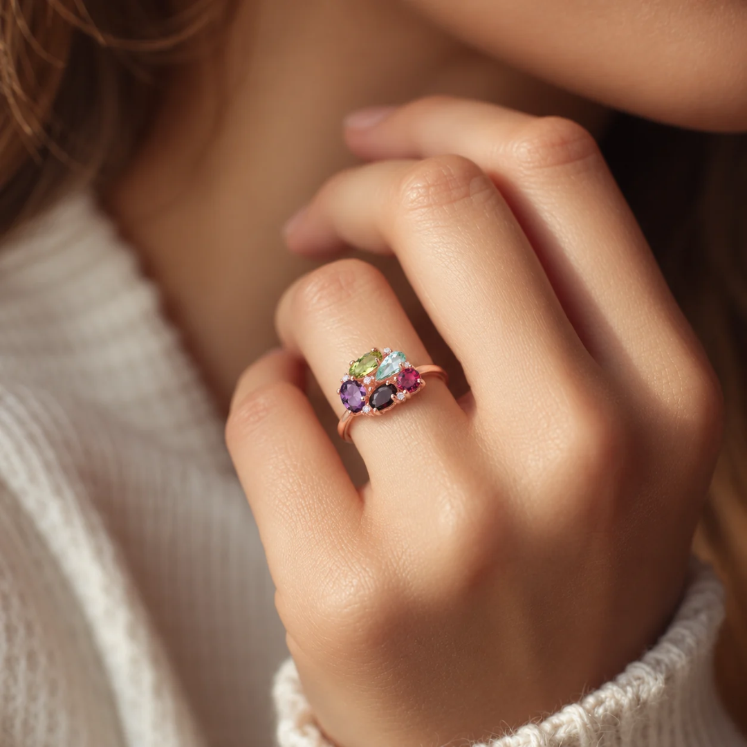 Nadine Cocktail Multi Colored Oval and Round Pave Ring GENEVIVE