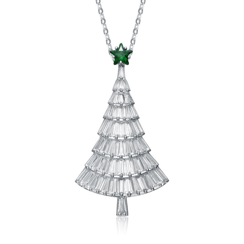 Les Hauderes Christmas Tree White and Emerald Green Pendant/Brooch GENEVIVE