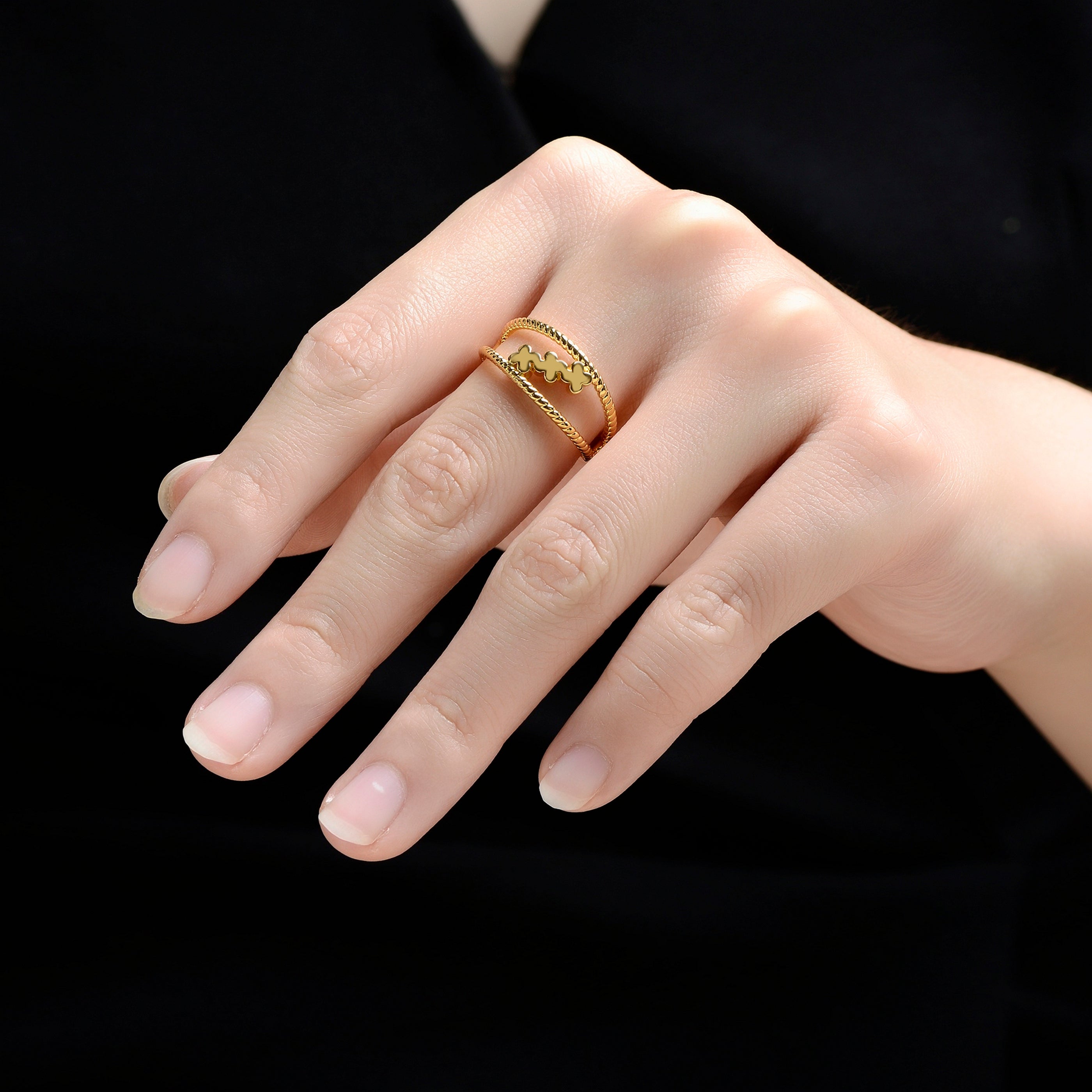14K Gold Plated Statement Bridge Ring GENEVIVE