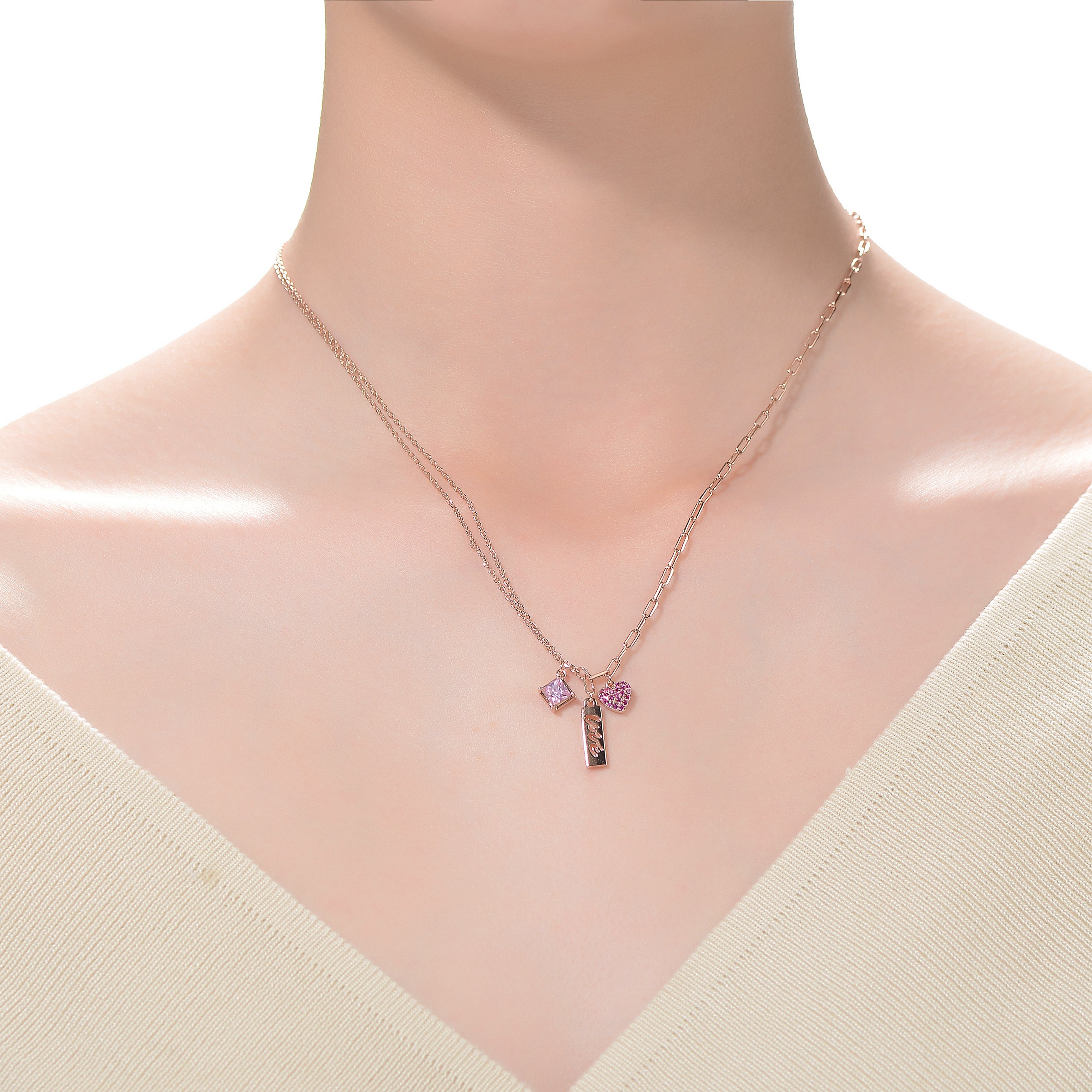 Raquelle Pink Love Charms Necklace GENEVIVE